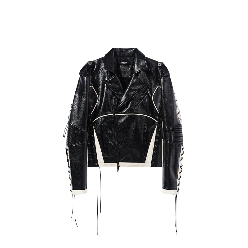Color-Block Armor Motorcycle Strap Jacket