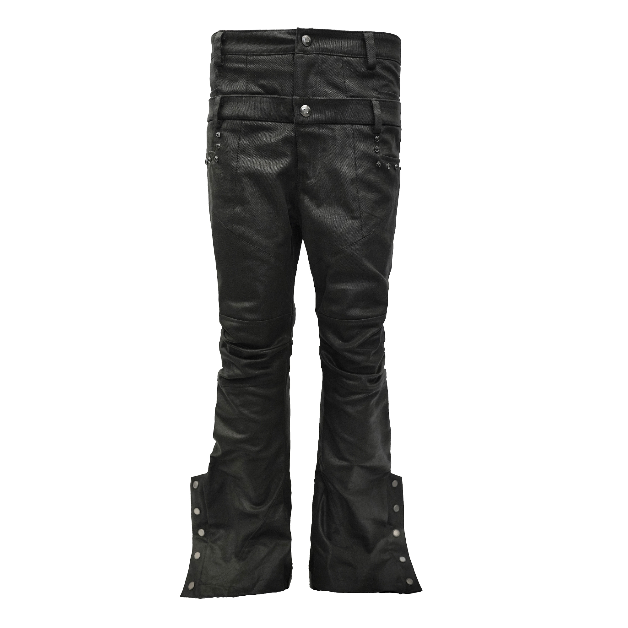 「Dual Track」Curved-Blade Double-Waist Skinny Waxed Denim Trousers