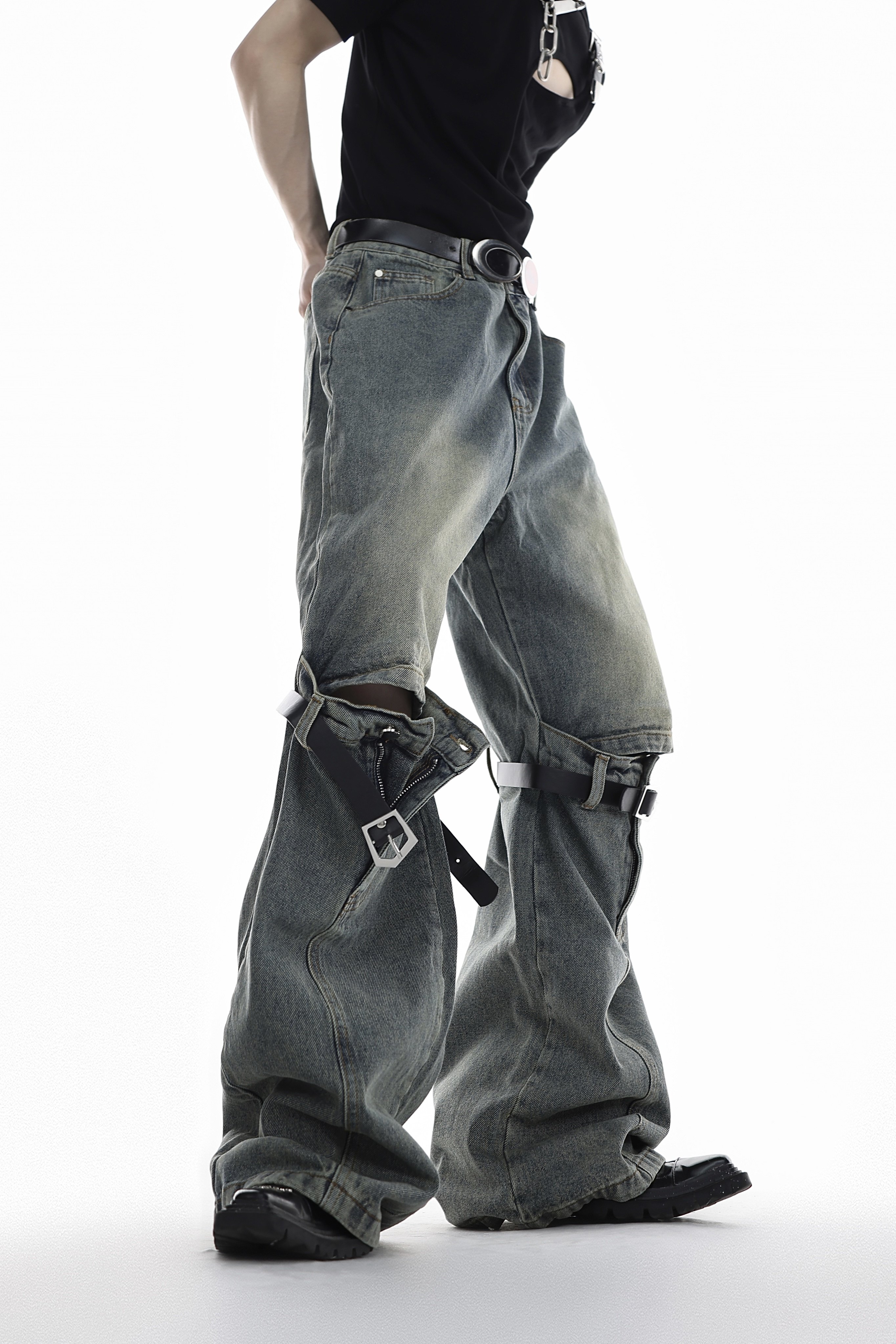 Hollow-Out Cutout Washed Distressed Jeans