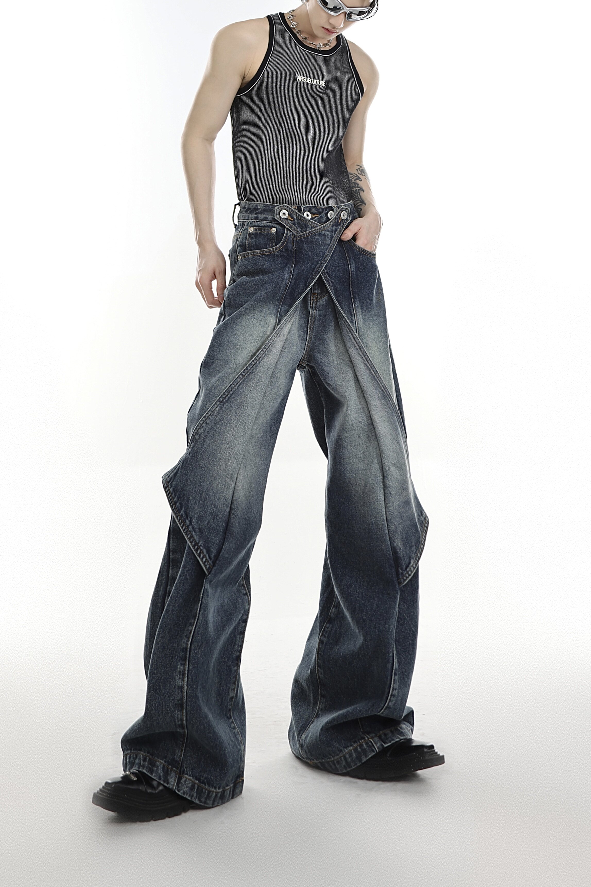 Washed Distressed Deconstructed Jeans