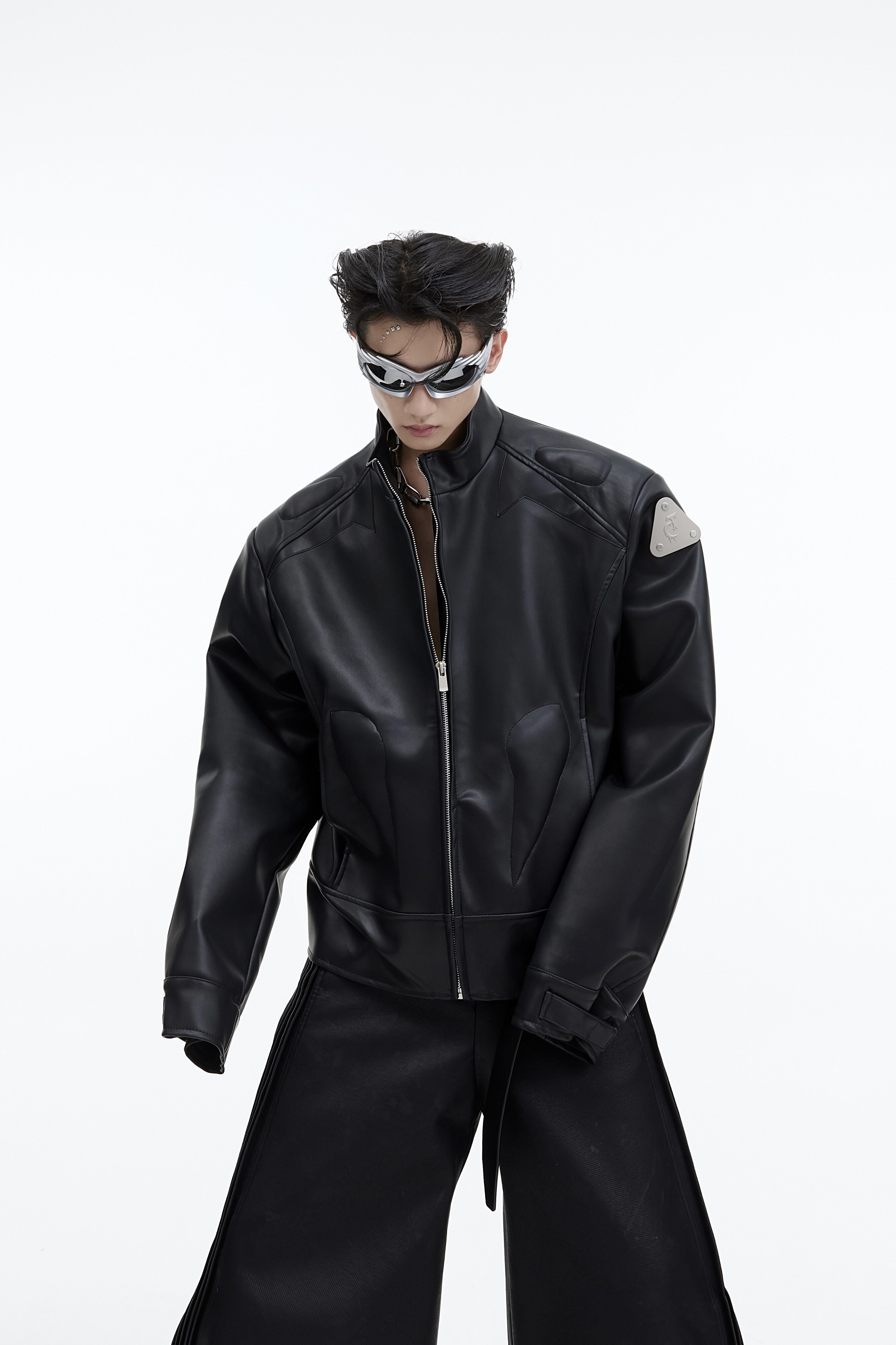 Sculptural Graphic Leather Jacket