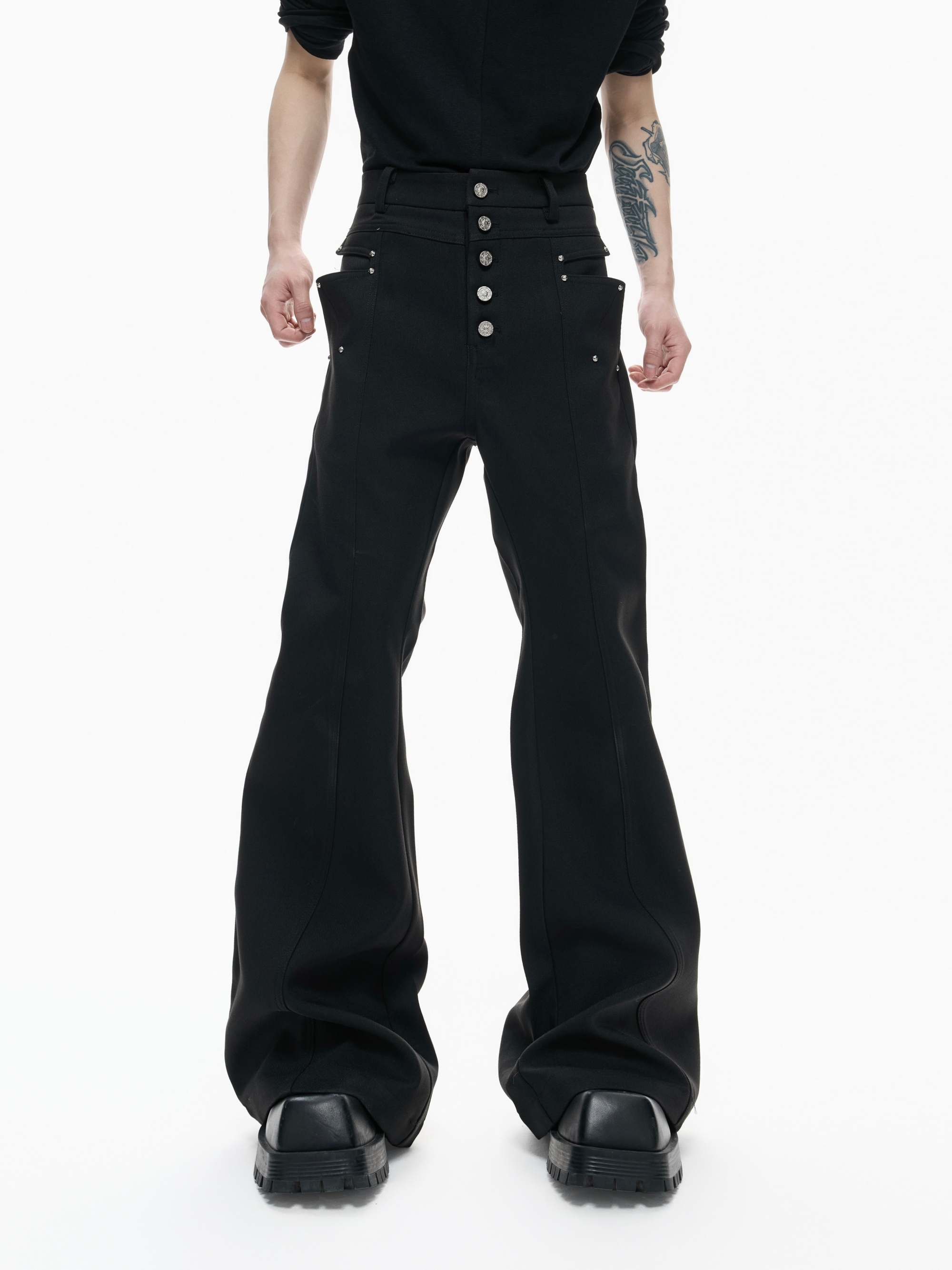 Metal-Buckle Rivet Draped Anti-Wrinkle Tailored Pants