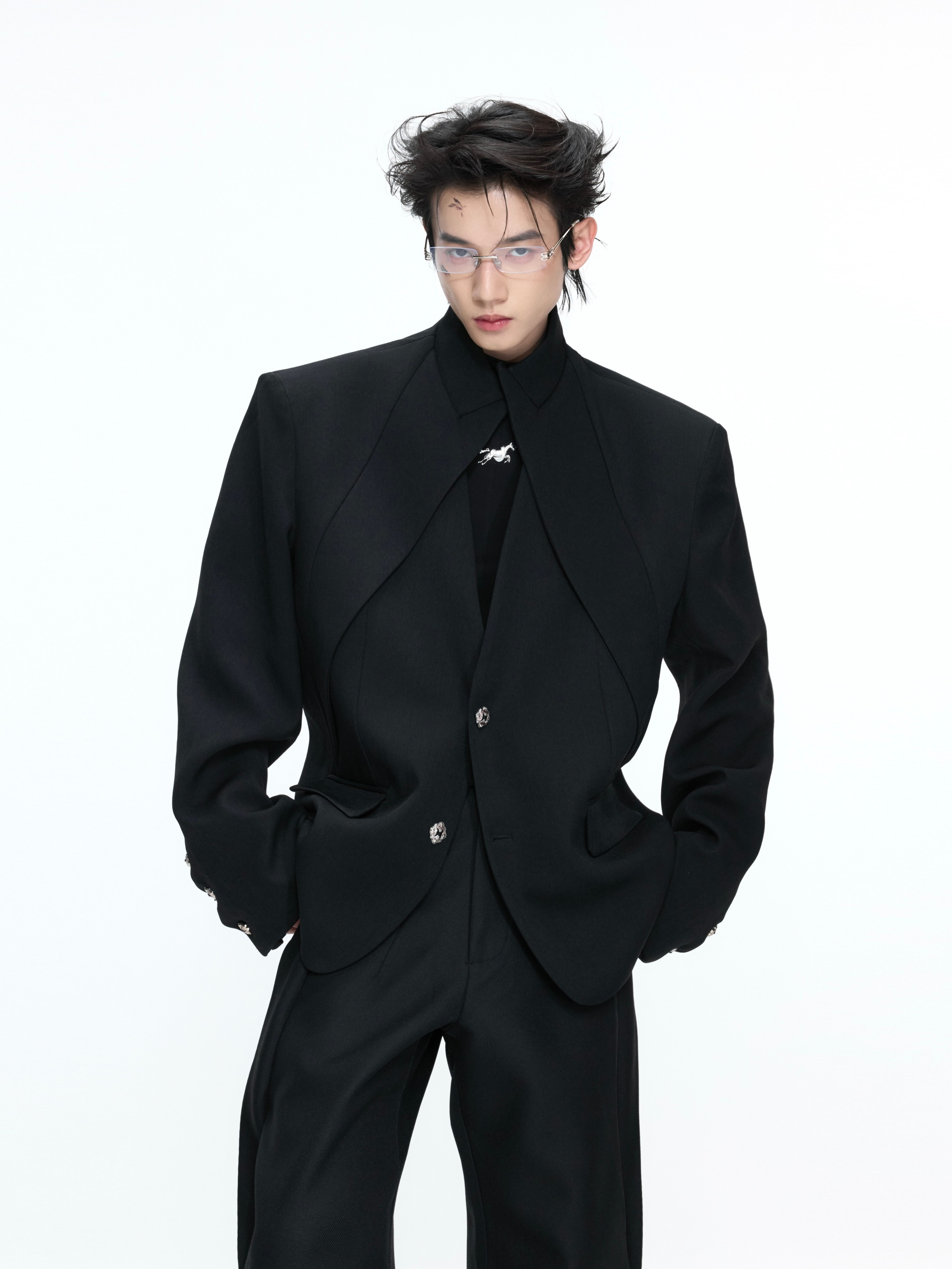 Black New-Chinese Stand-Collar Blazer Jacket