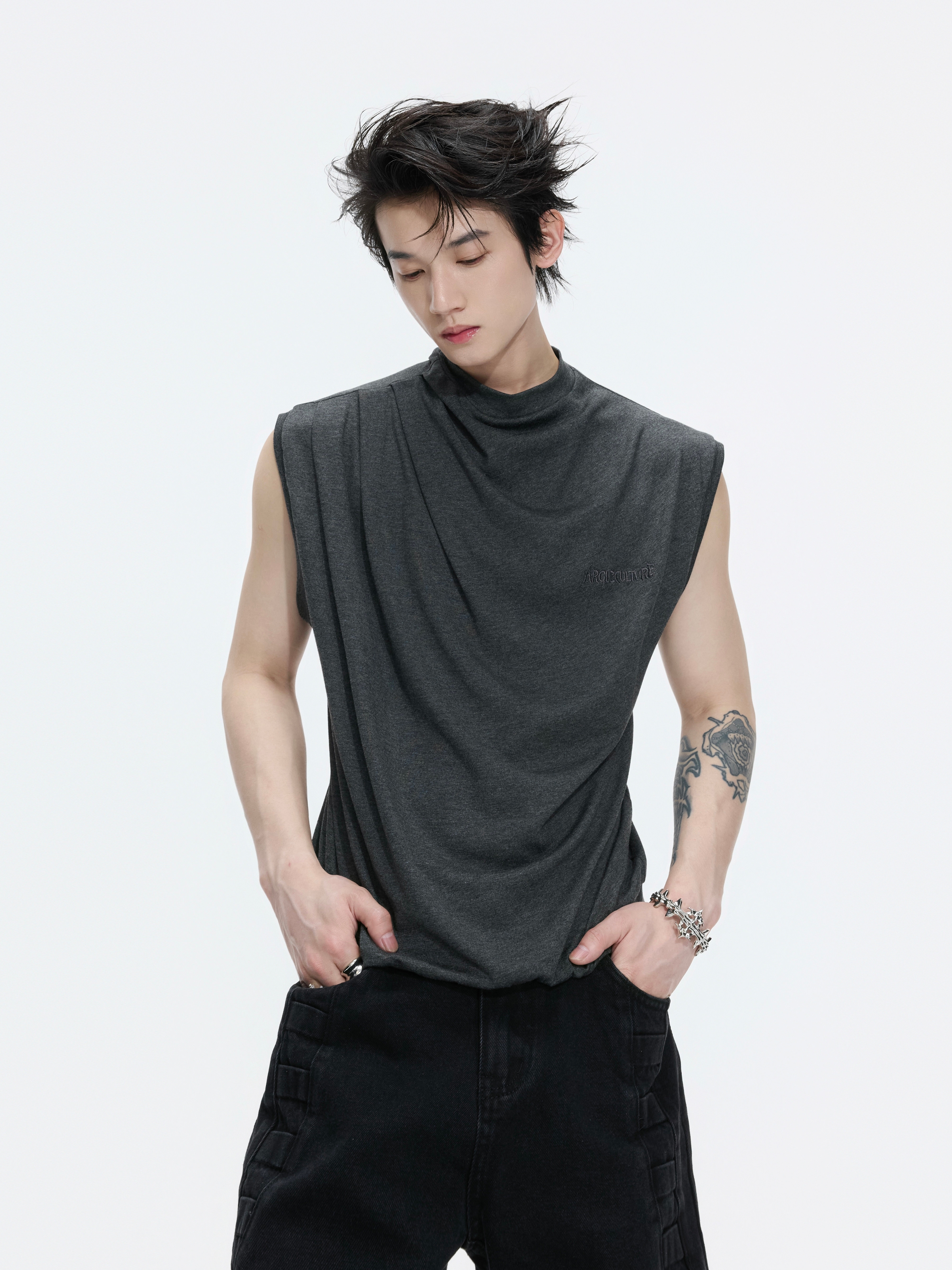 Cool-Touch Skin-Friendly Stretch Embroidered Sleeveless T-Shirt