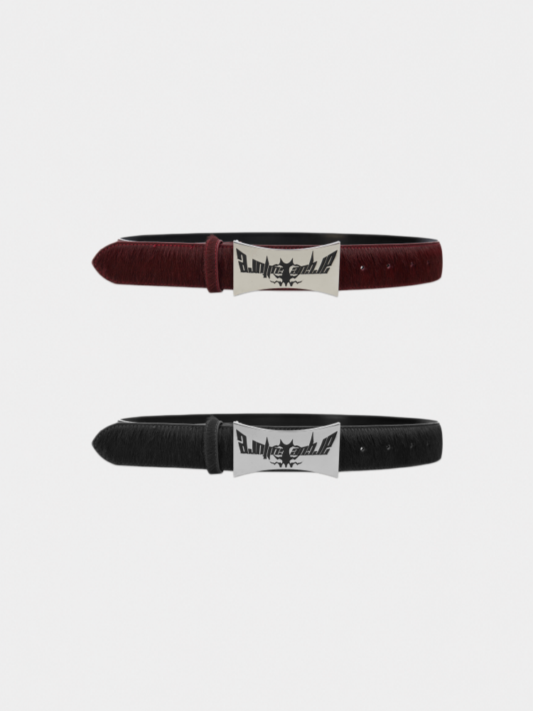Distressed Metal Label Genuine Leather Horsehair Belt
