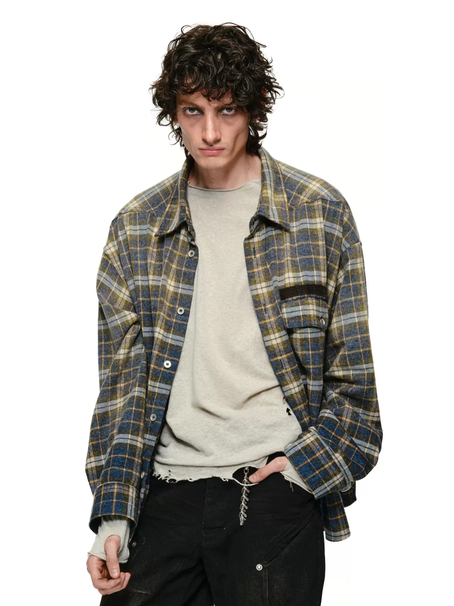 Aurora Fade-Tartan Brushed Gradient-Fade Overshirt