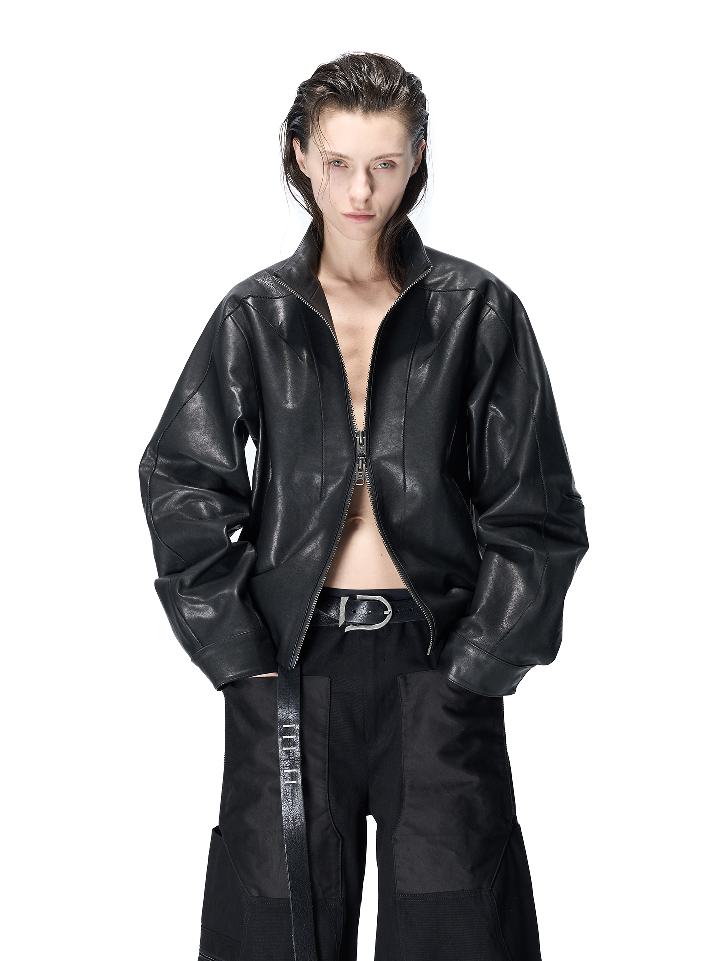 Washable Sheepskin Short Jacket with Horizontal Stitches