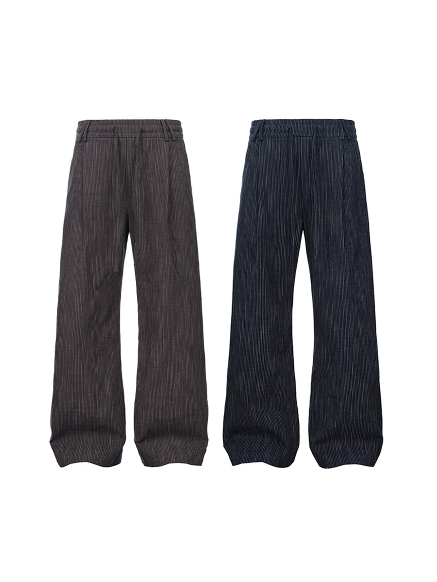 Ink Bamboo Stripe Wide-Leg Trousers