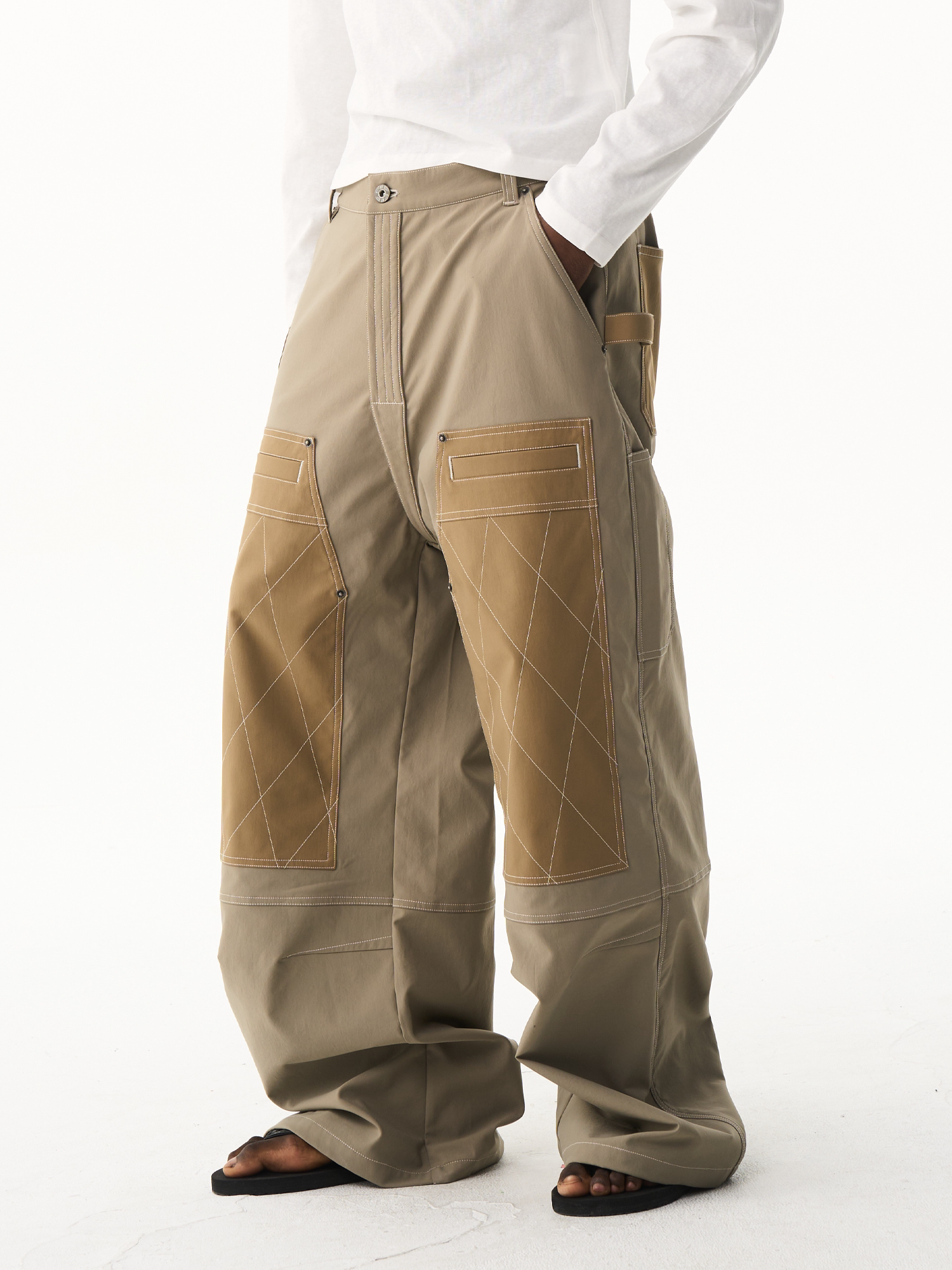 Color-Block Quilted Lumber Pants