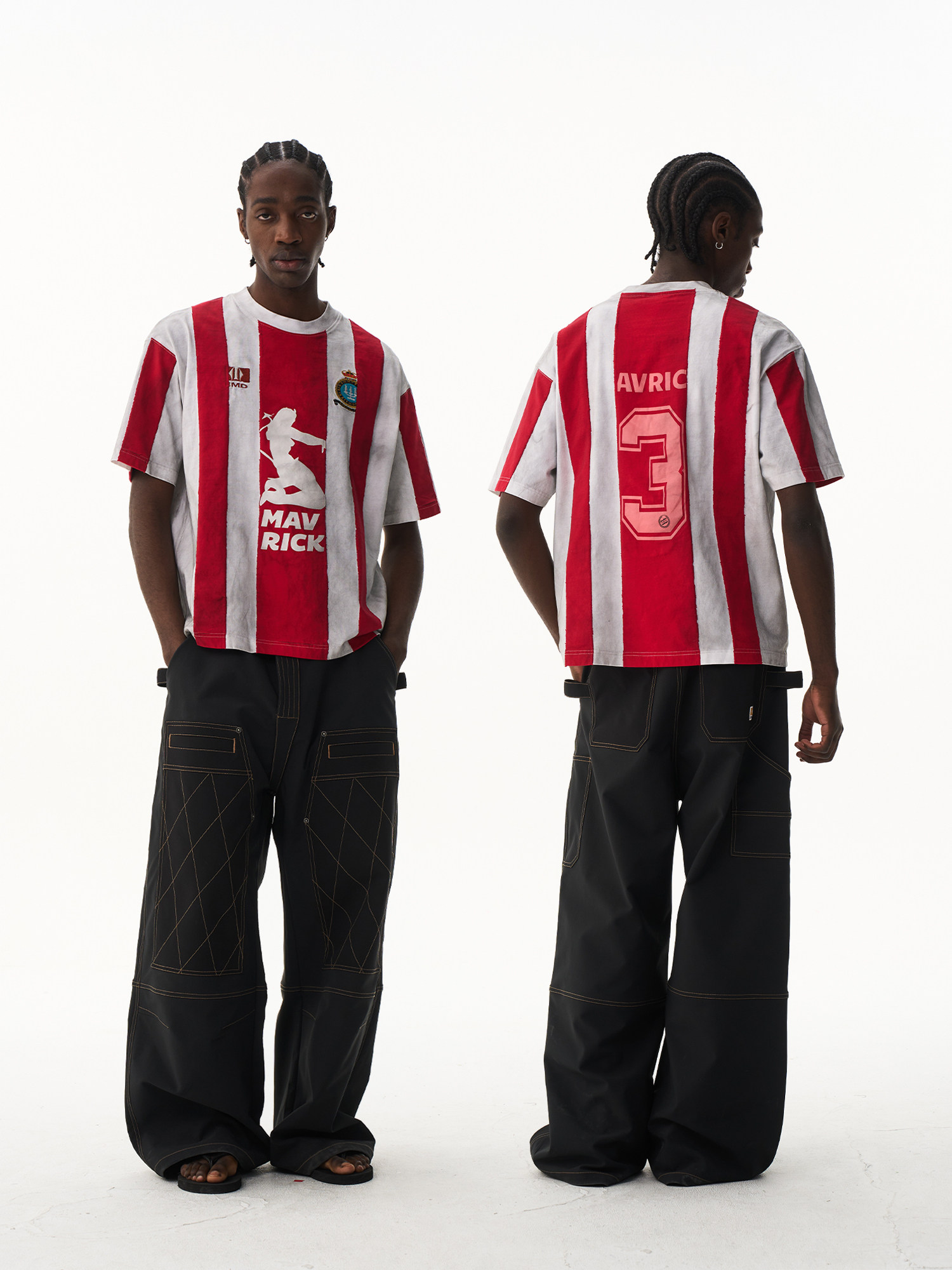 Striped Washed Distressed Jersey T-Shirt