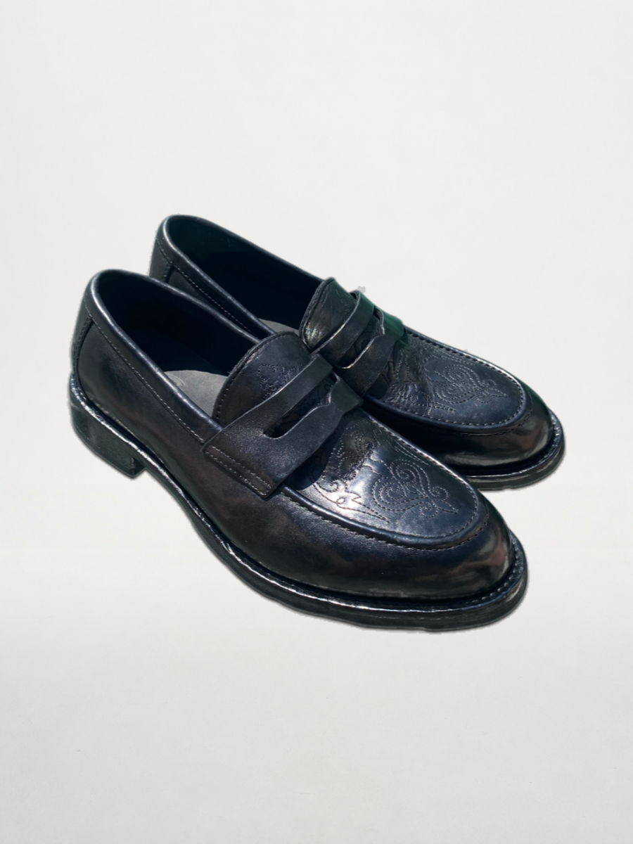 Iris-Embroidered Horsehide Goodyear Loafer