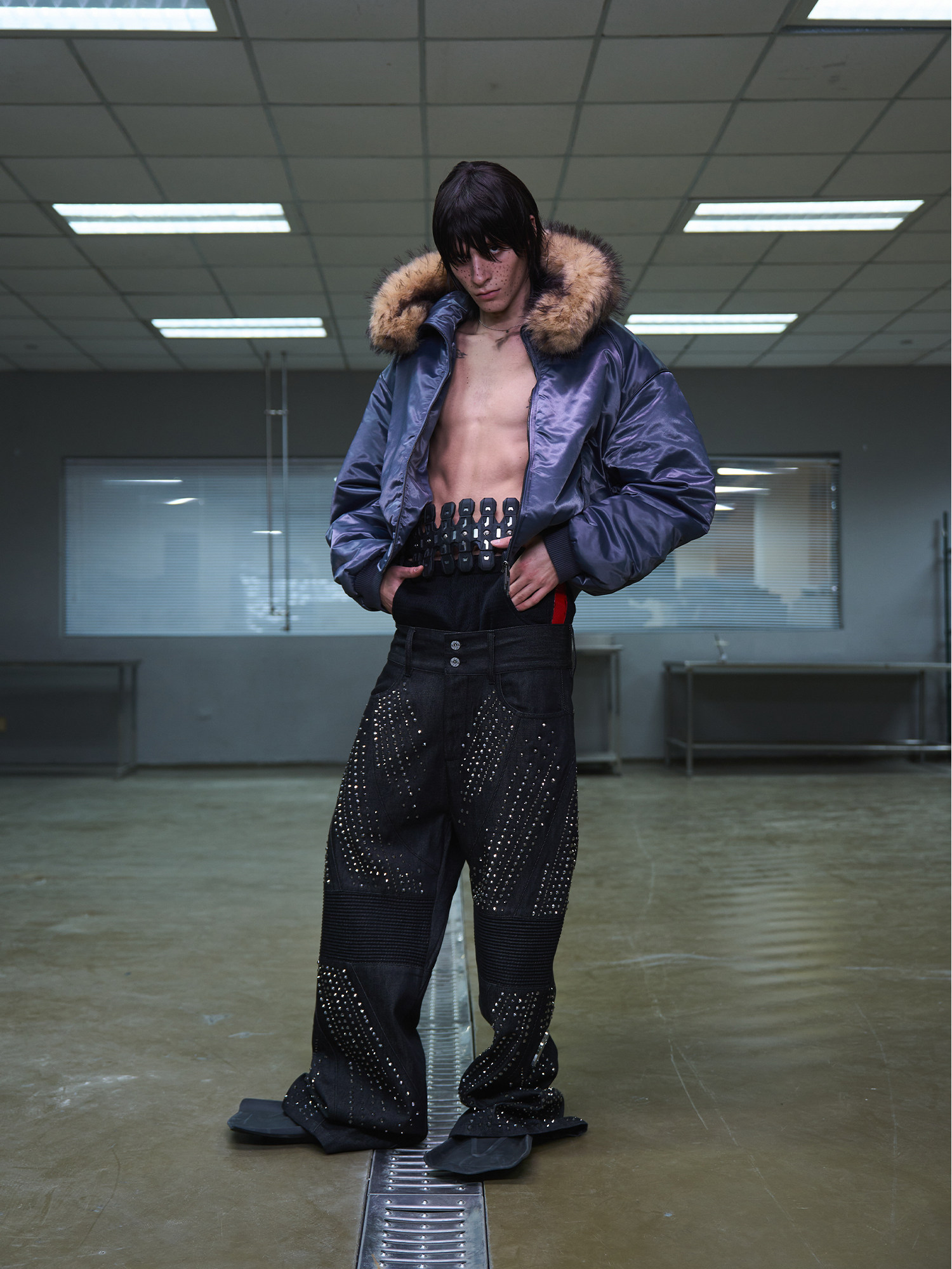 Heavyweight Rhinestone Raw Denim Pants