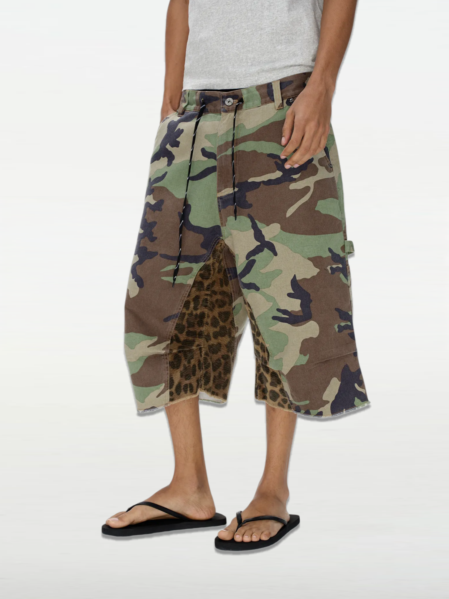 Patchwork Color-Block Camo Lumber Shorts