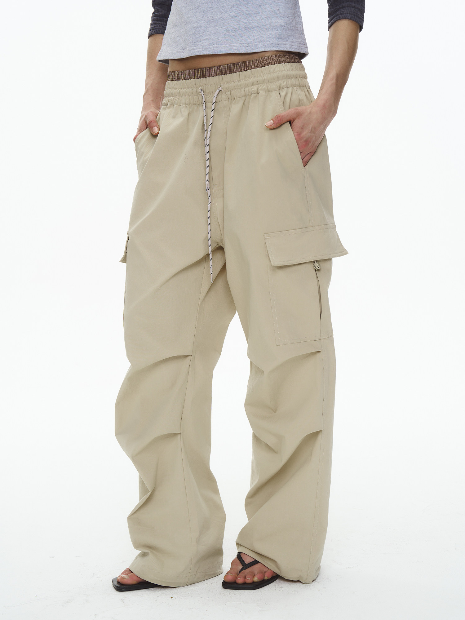 Check Patchwork Drawstring Cargo Pants