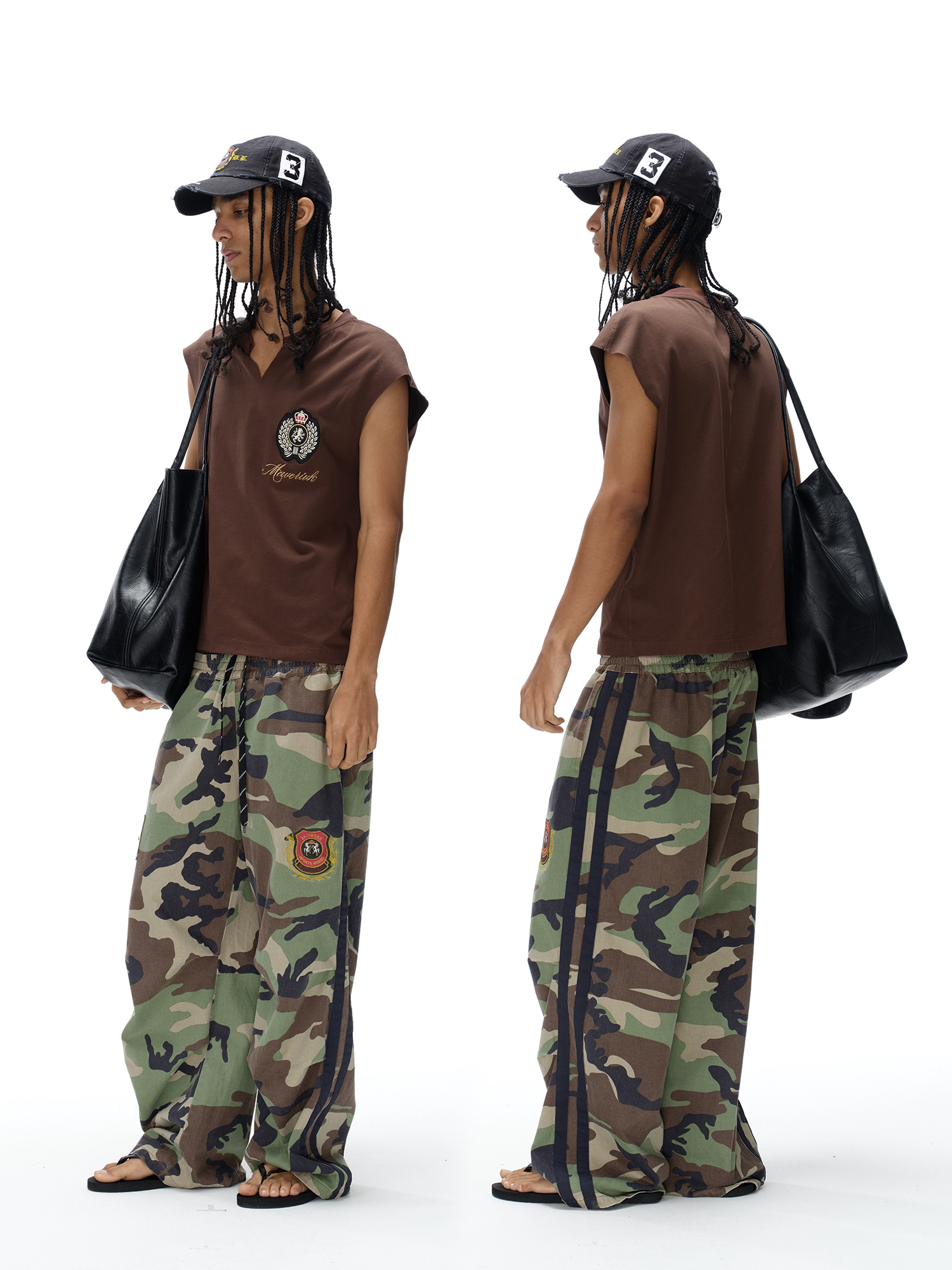 Sleeveless Raw-Edge Embroidered Badge T-Shirt