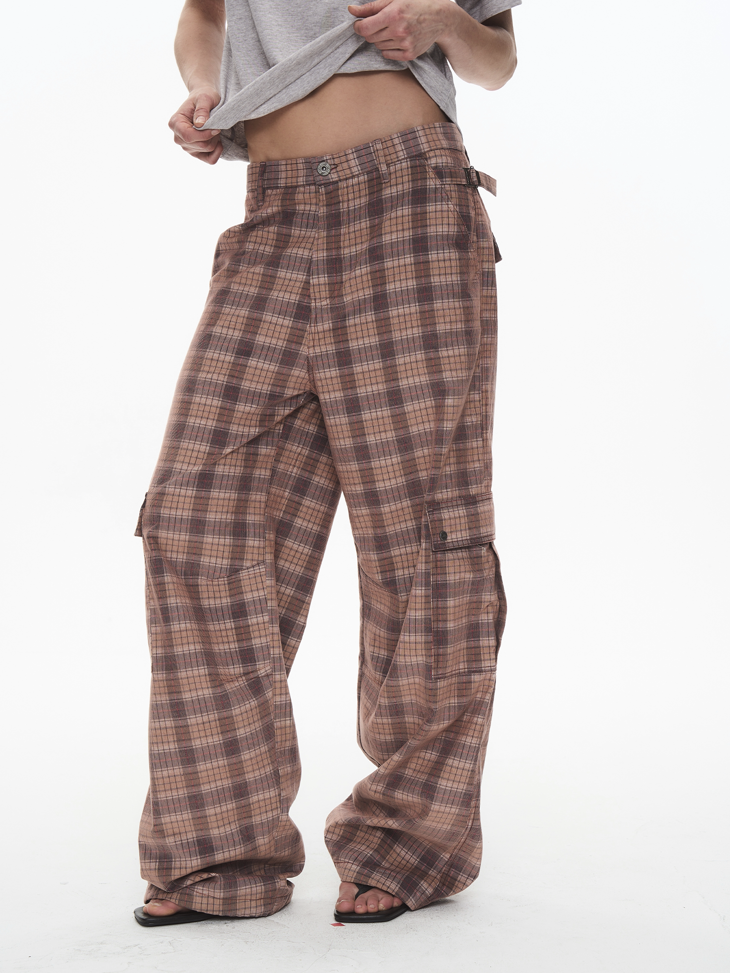 Two-Tone Vintage Check Thin Corduroy Cargo Pants