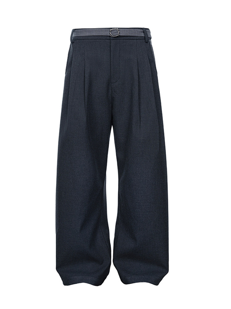 Ash Double-Pleat Detachable Belt Trousers