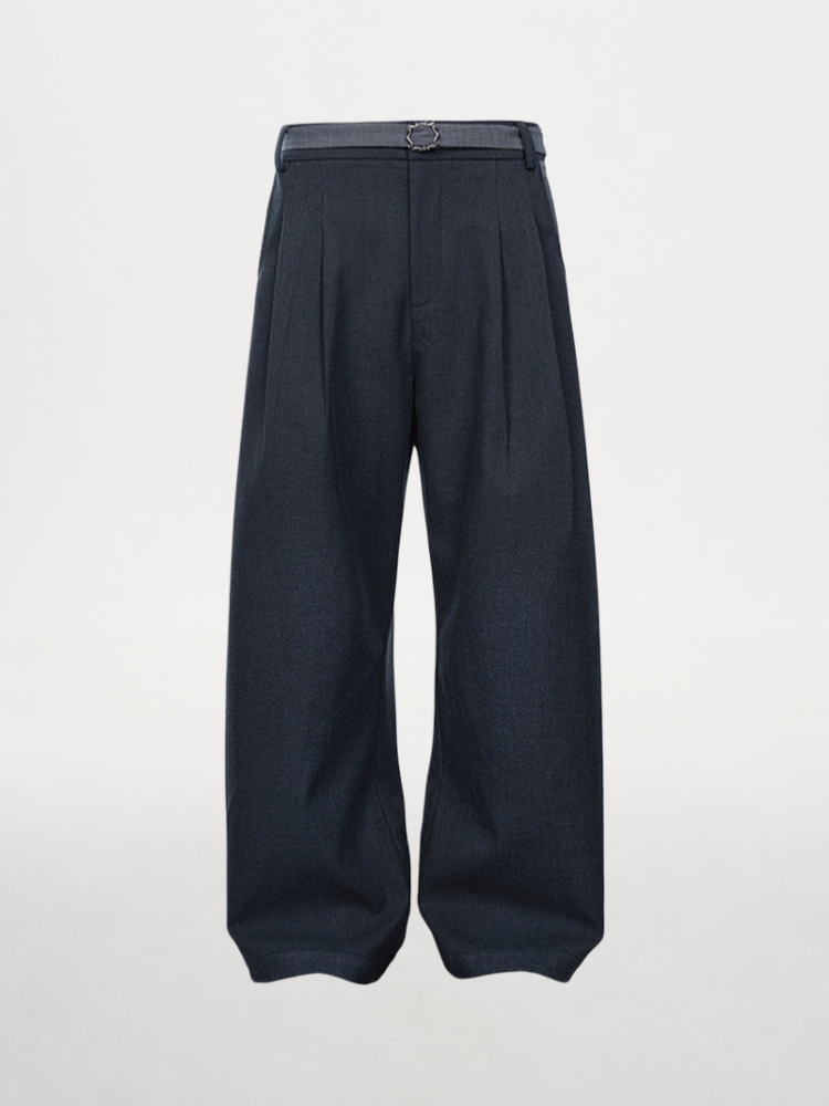 Ash Double-Pleat Detachable Belt Trousers