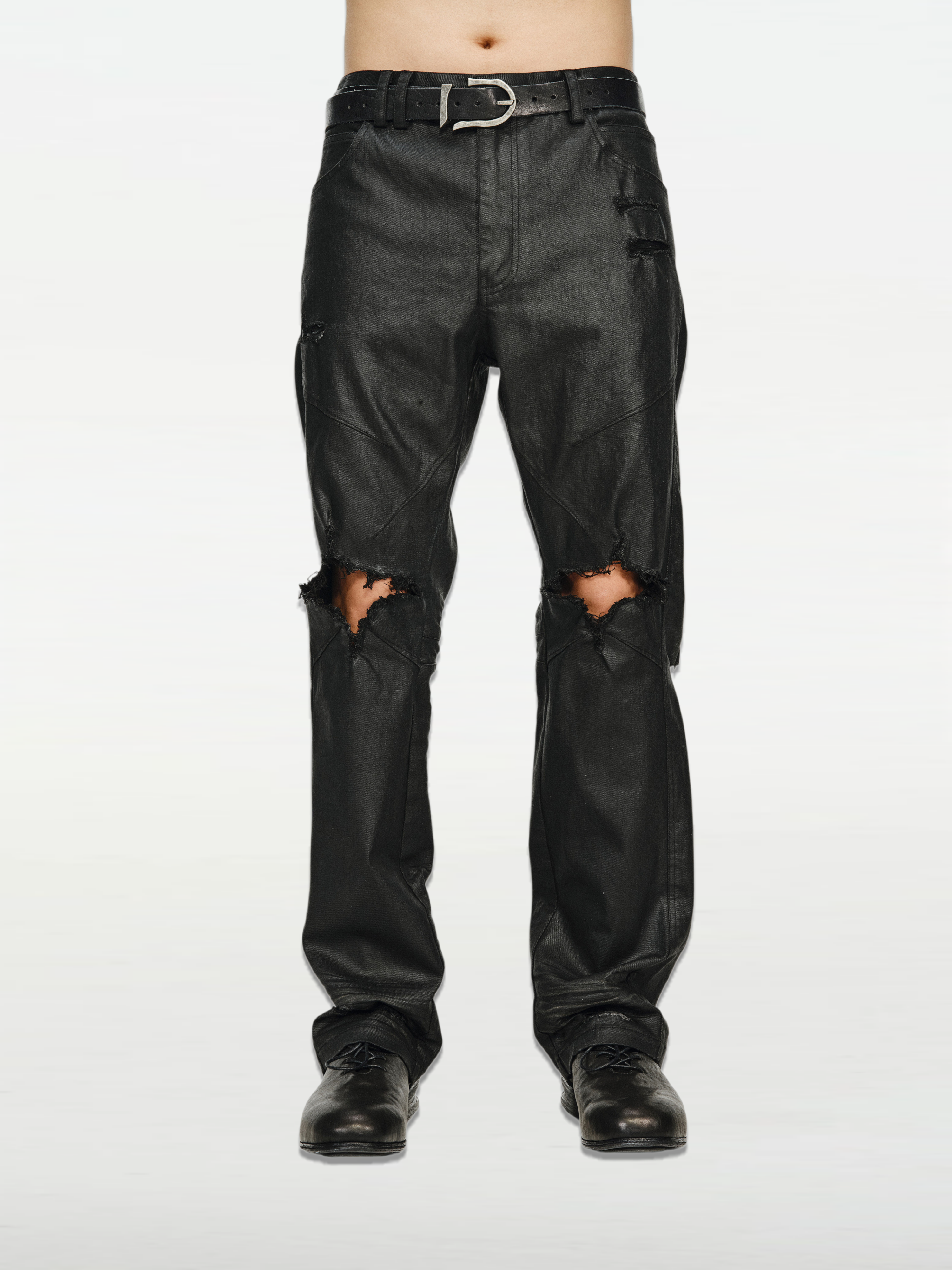 Heavy Ripped & Eroded Knee Straight-Leg Jeans