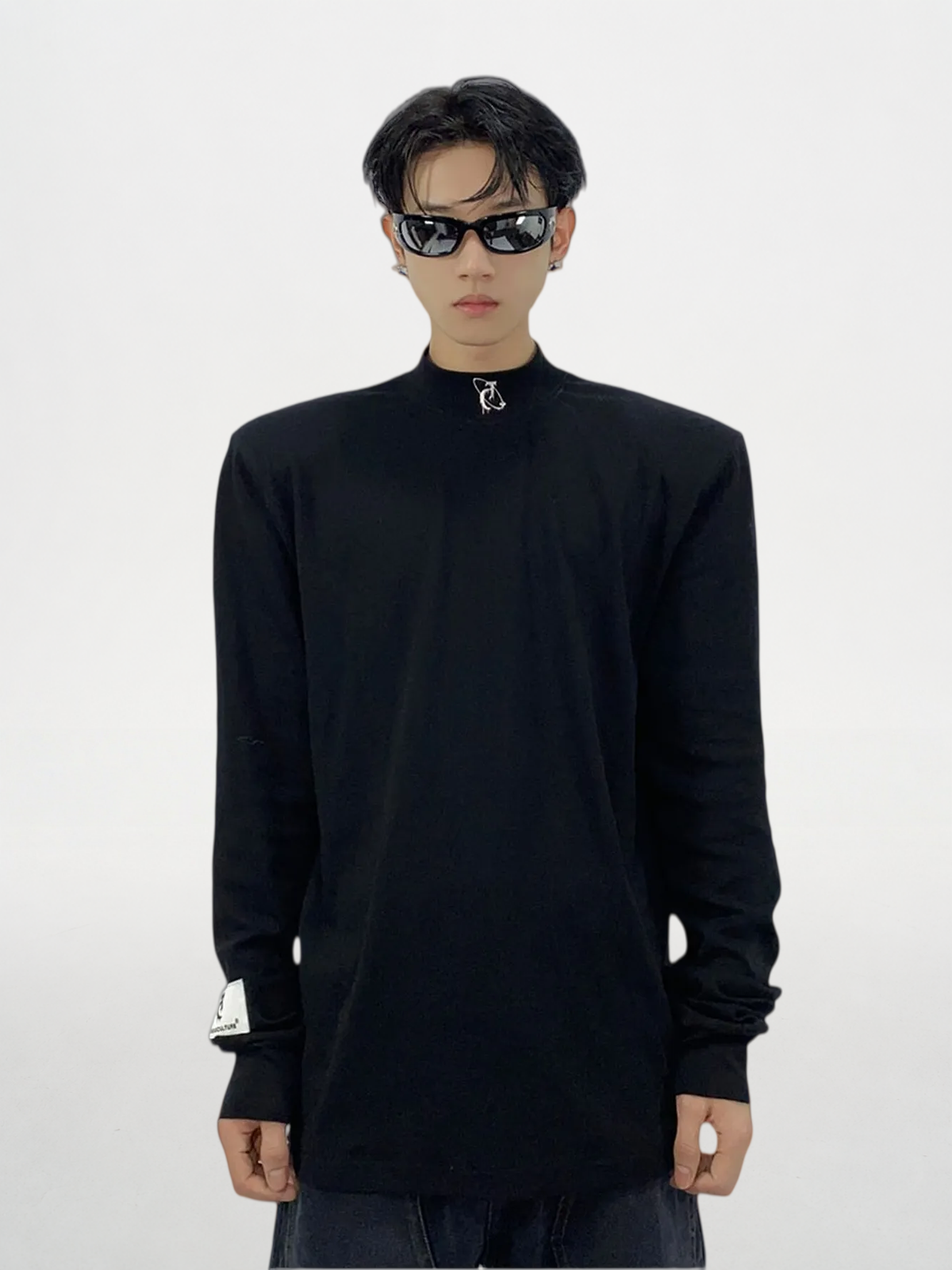 Metallic 3D Print Shoulder-Padded Base Layer Top