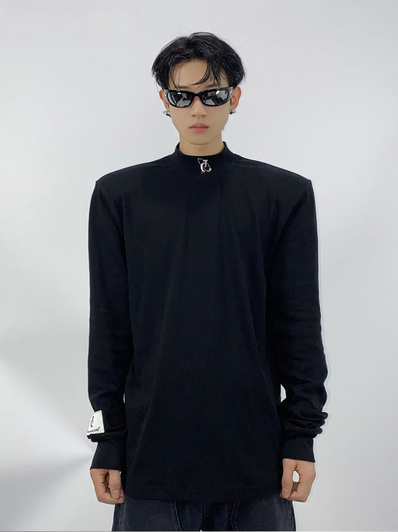 Metallic 3D Print Shoulder-Padded Base Layer Top