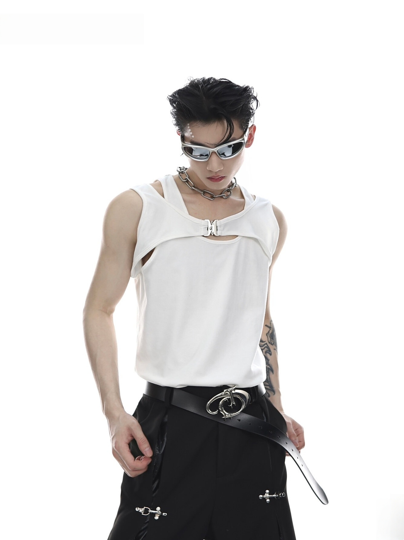 Faux Two-Layer I-Buckle Tank Top
