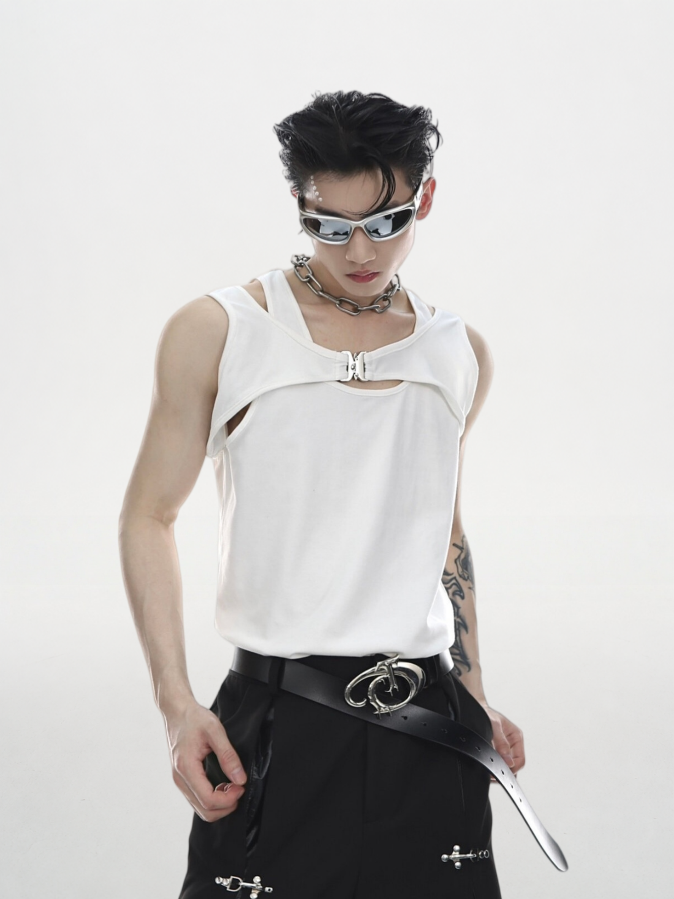 Faux Two-Layer I-Buckle Tank Top