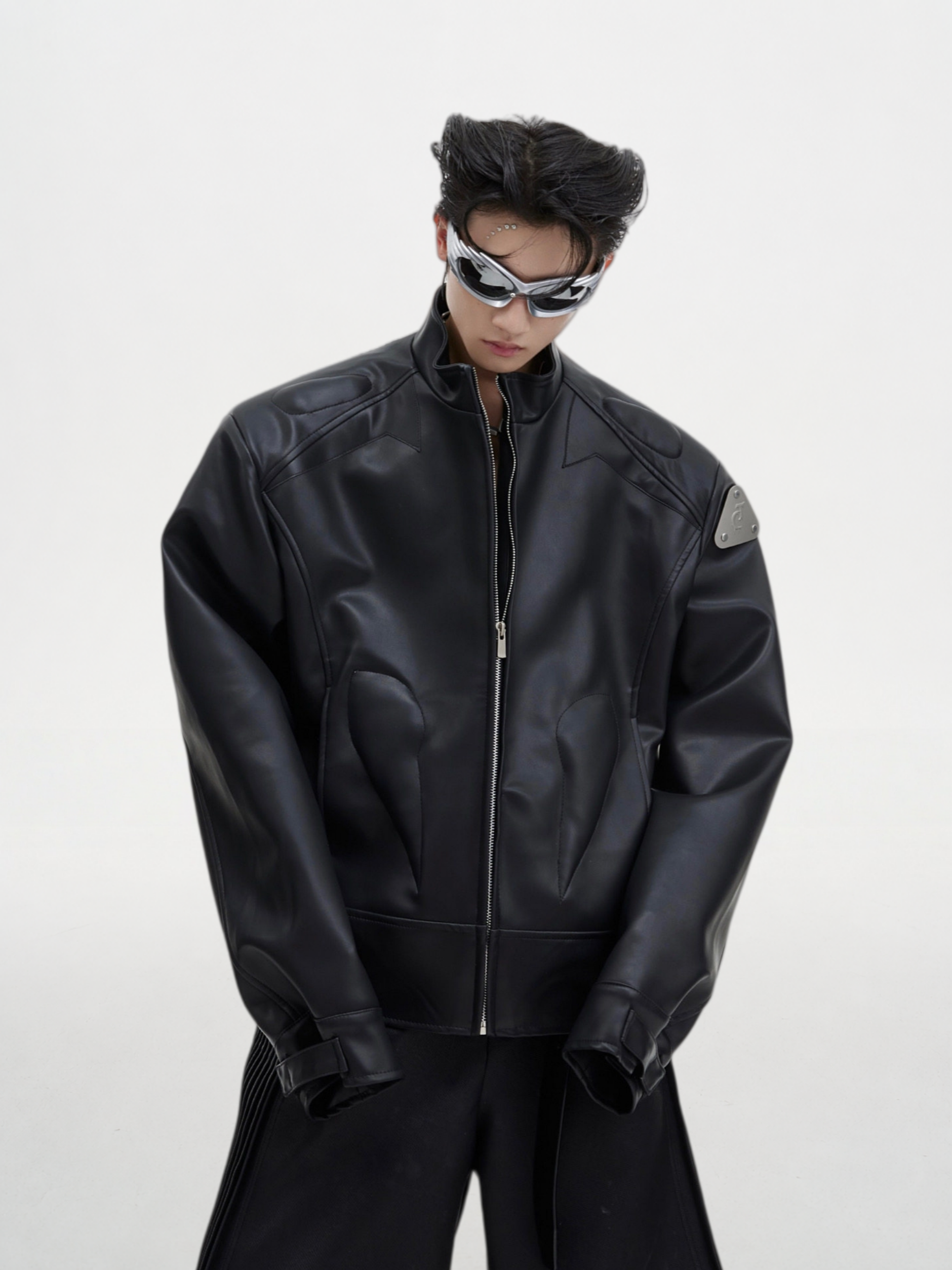 Sculptural Graphic Leather Jacket