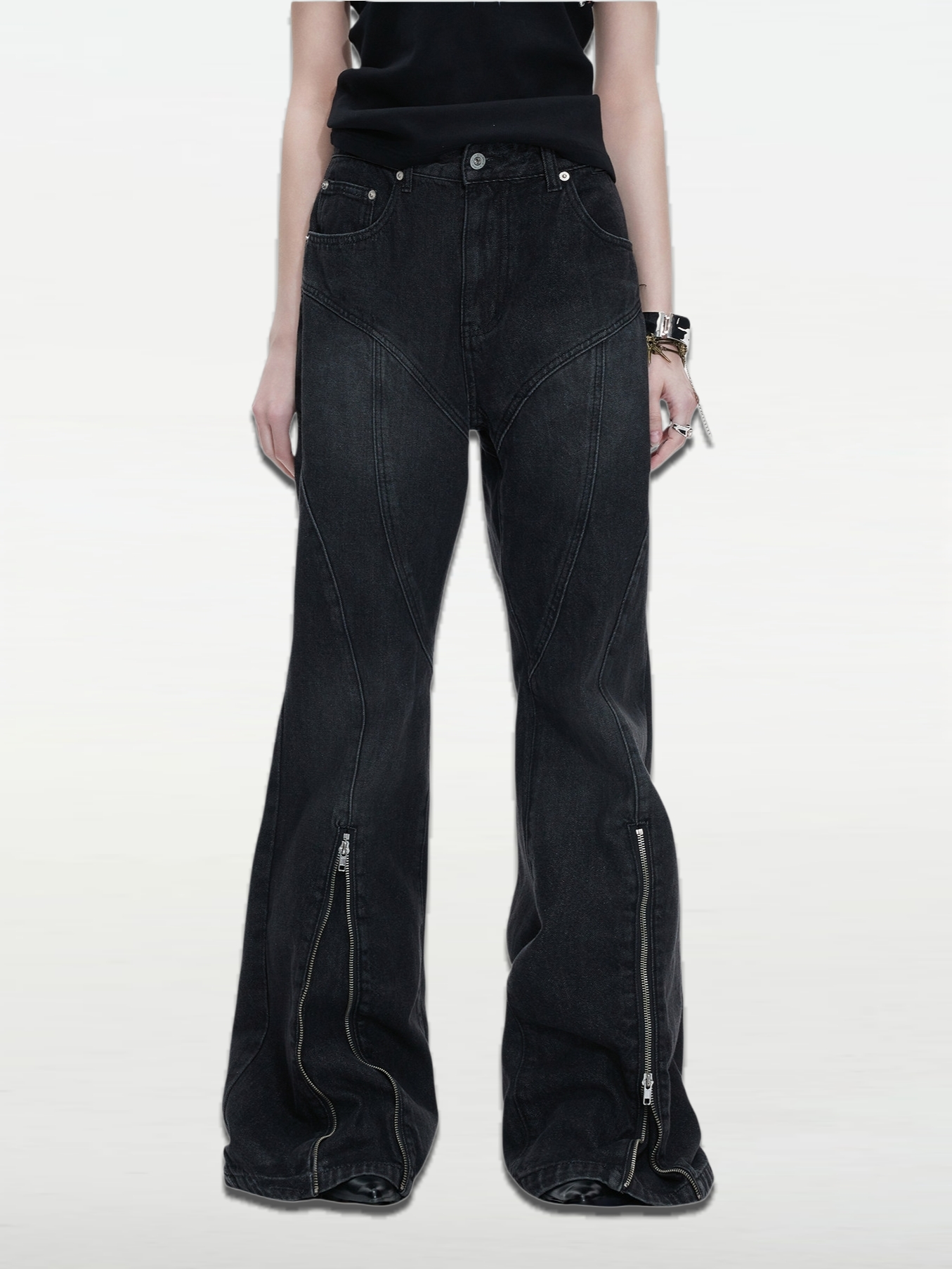 Micro-Flare Jeans with Metal Zipper