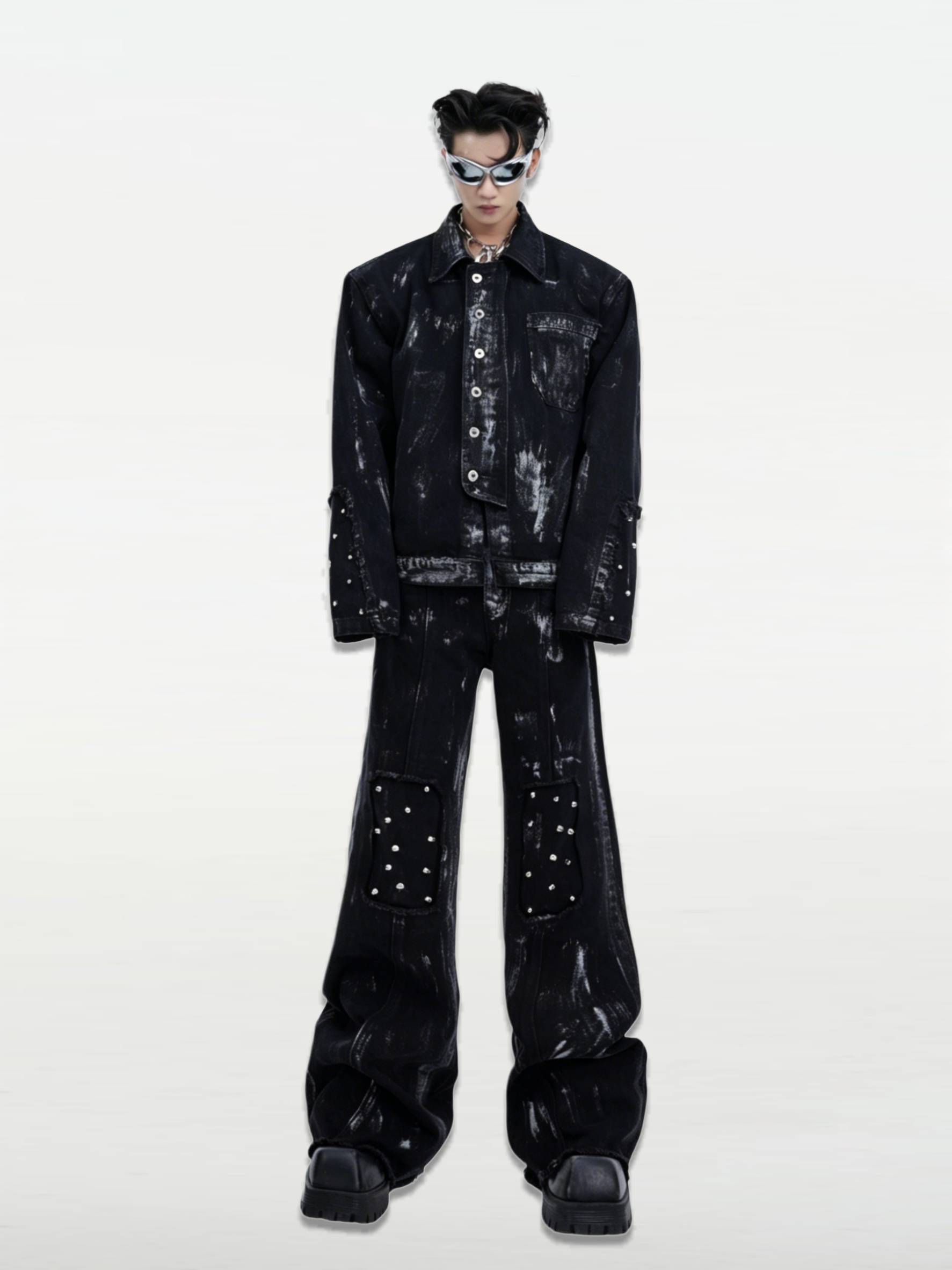 Deconstructed Distressed Spray-Painted Denim Set