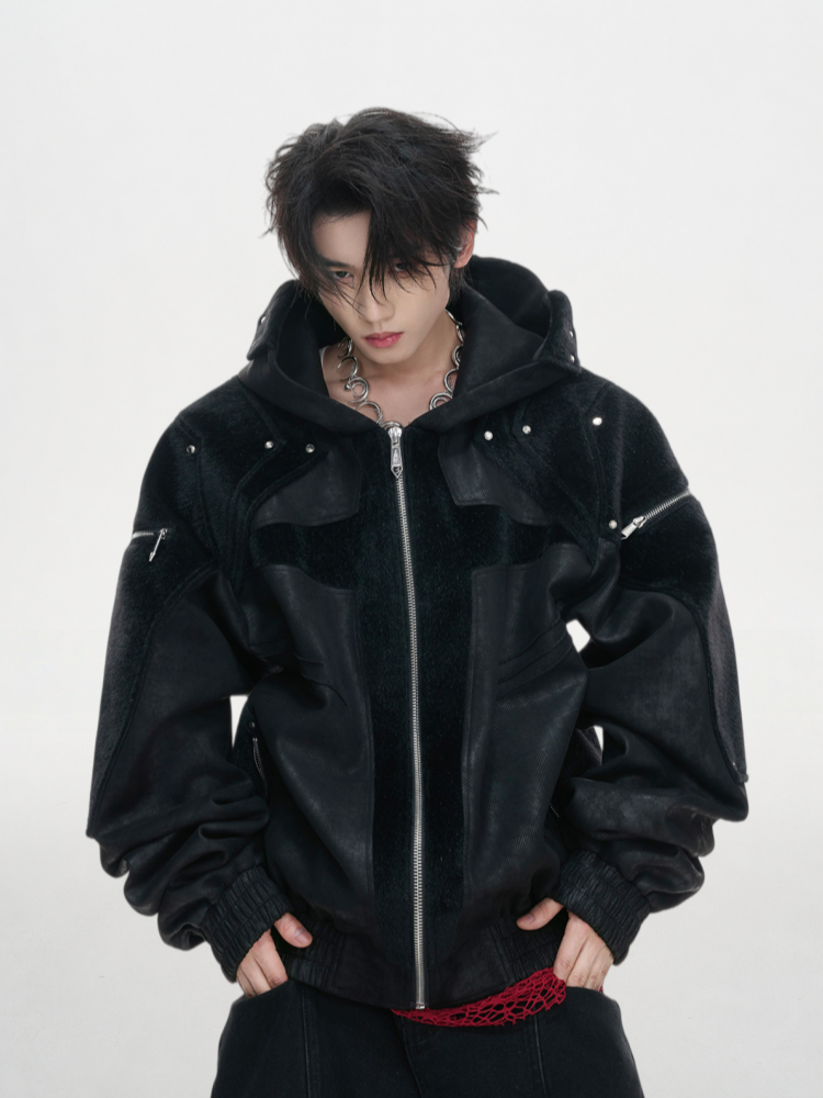 Deconstructed Armor Paneled Leather Jacket