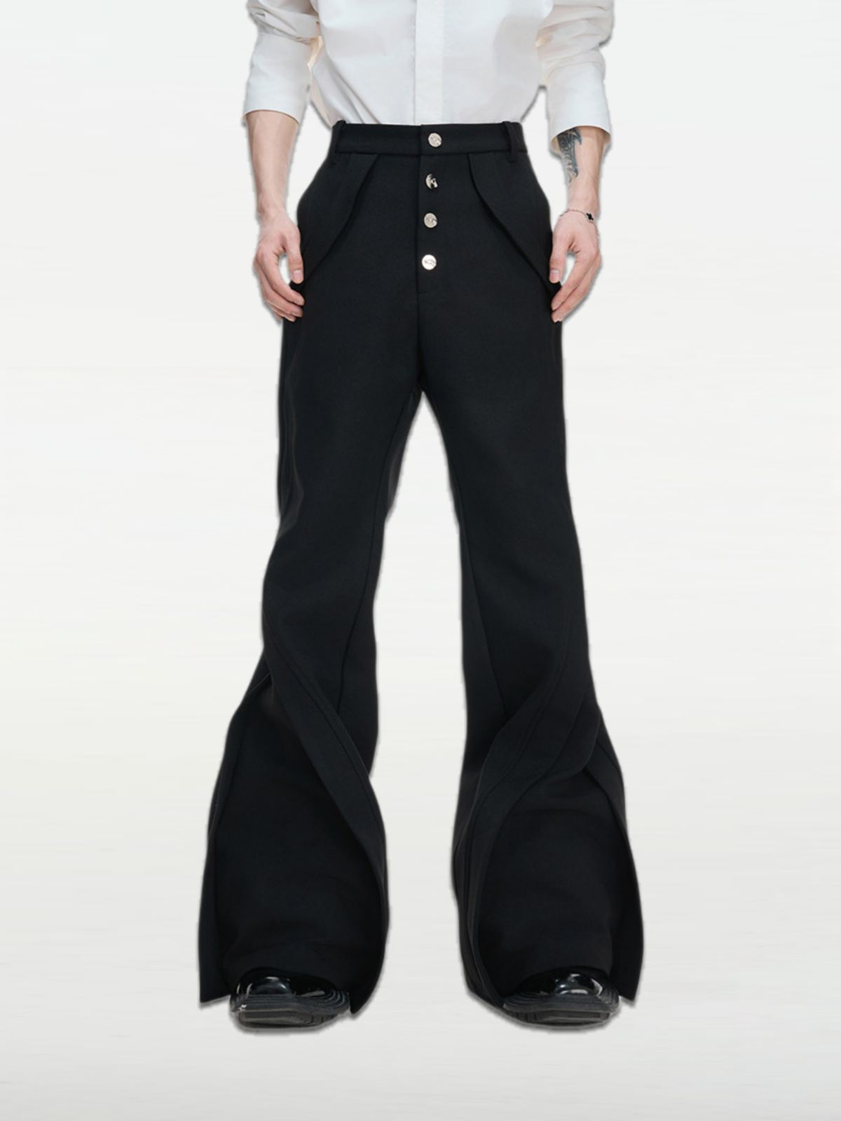 Chiren Deconstructed Paneled Micro-Flare Trousers