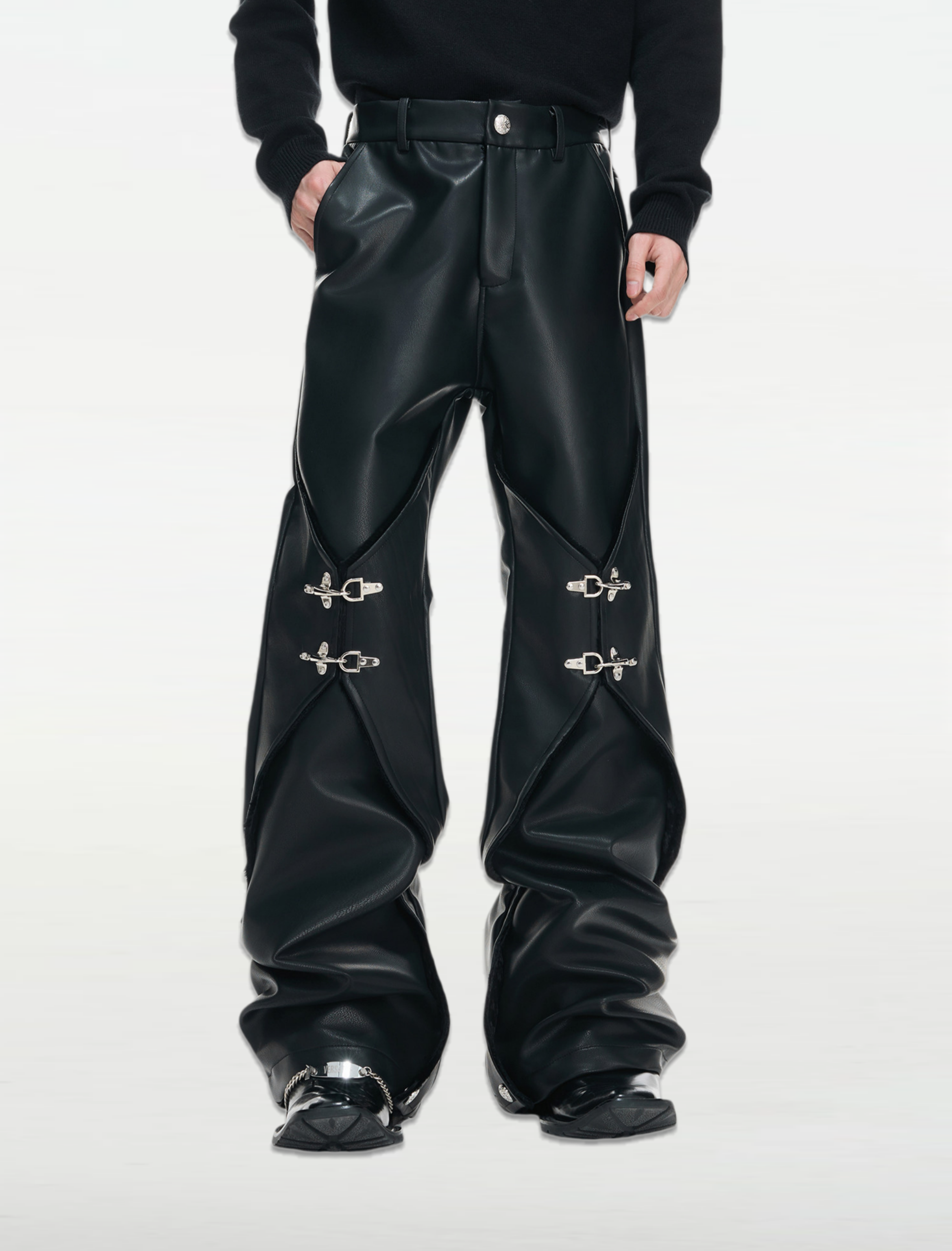 Wax-Coated Straight-Leg Leather Trousers