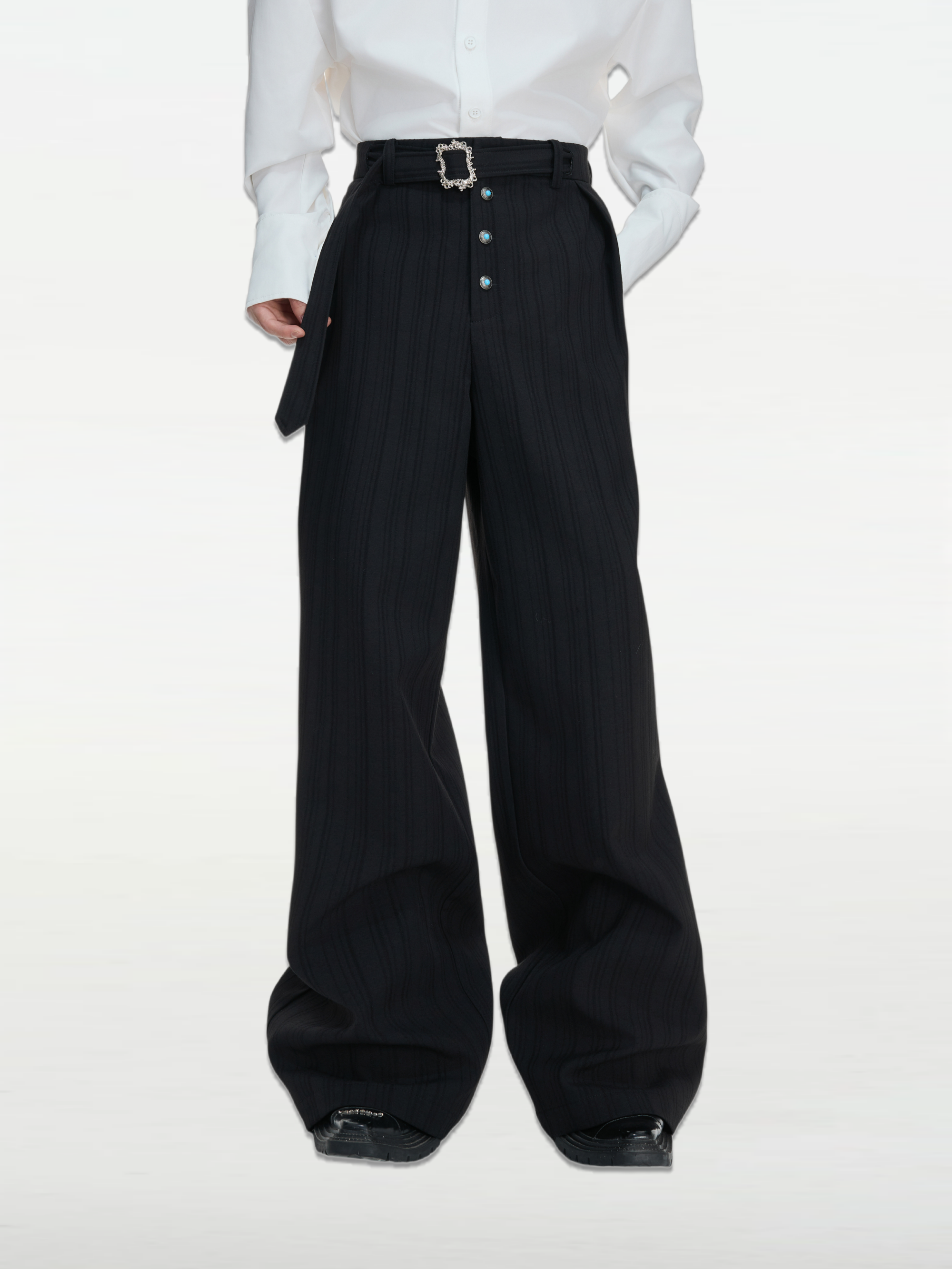 Vintage Pleated Stripe High-Waist Trousers