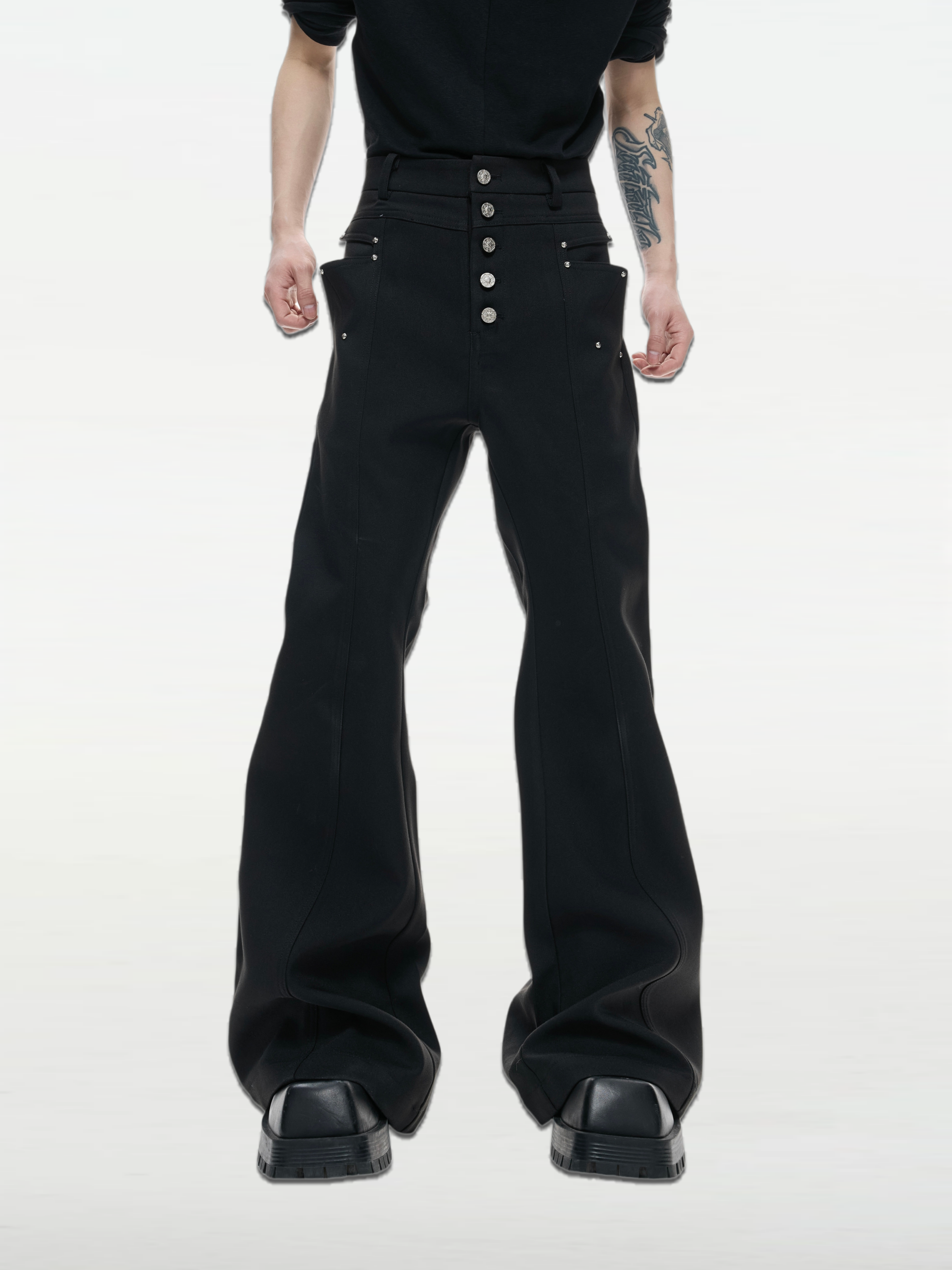 Metal-Buckle Rivet Draped Anti-Wrinkle Tailored Pants