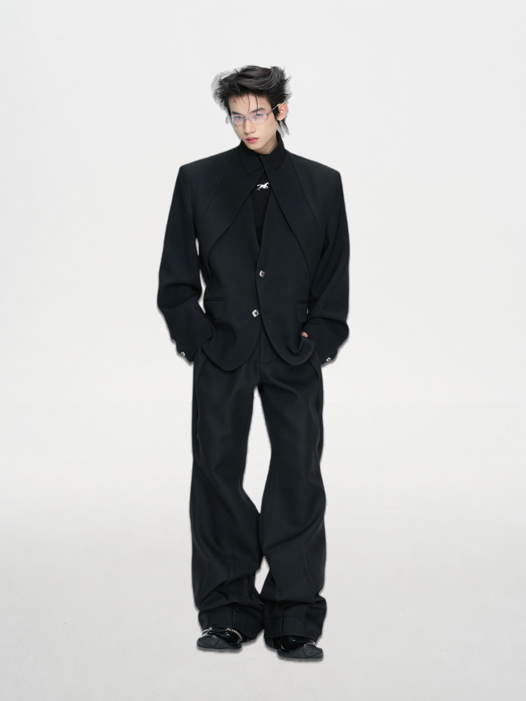 Black New-Chinese Stand-Collar Blazer Jacket