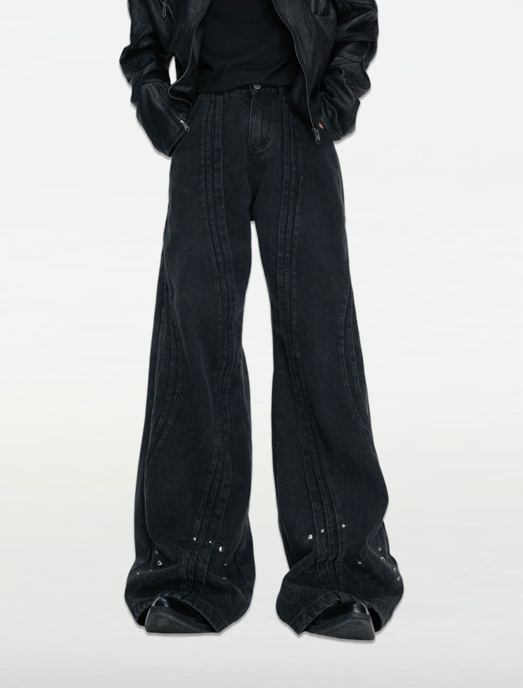 3D Deconstructed Bone-Seam Washed Distressed Denim Pants