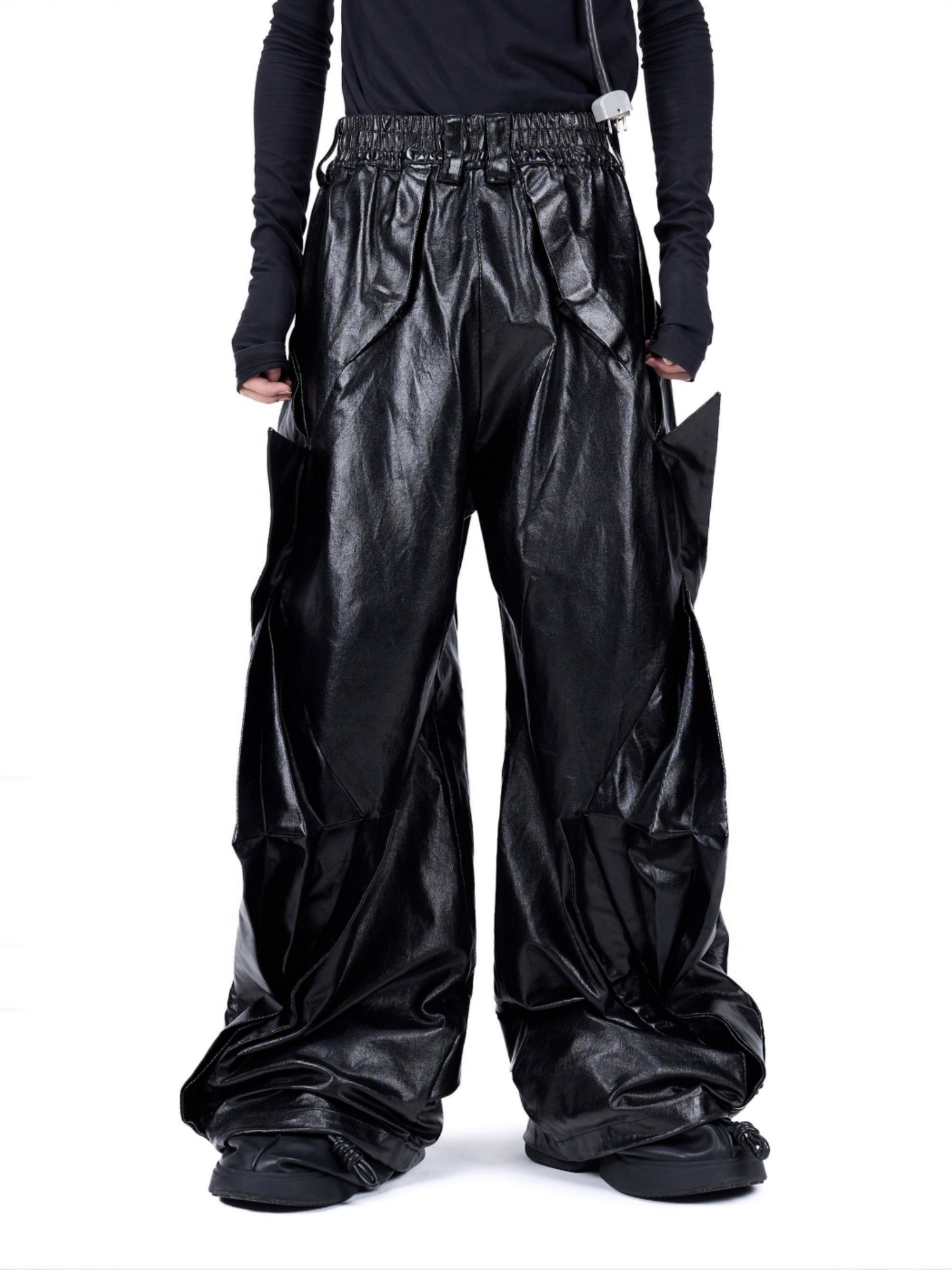 "Folded Shadow" Coated Deconstructed Parachute Pants