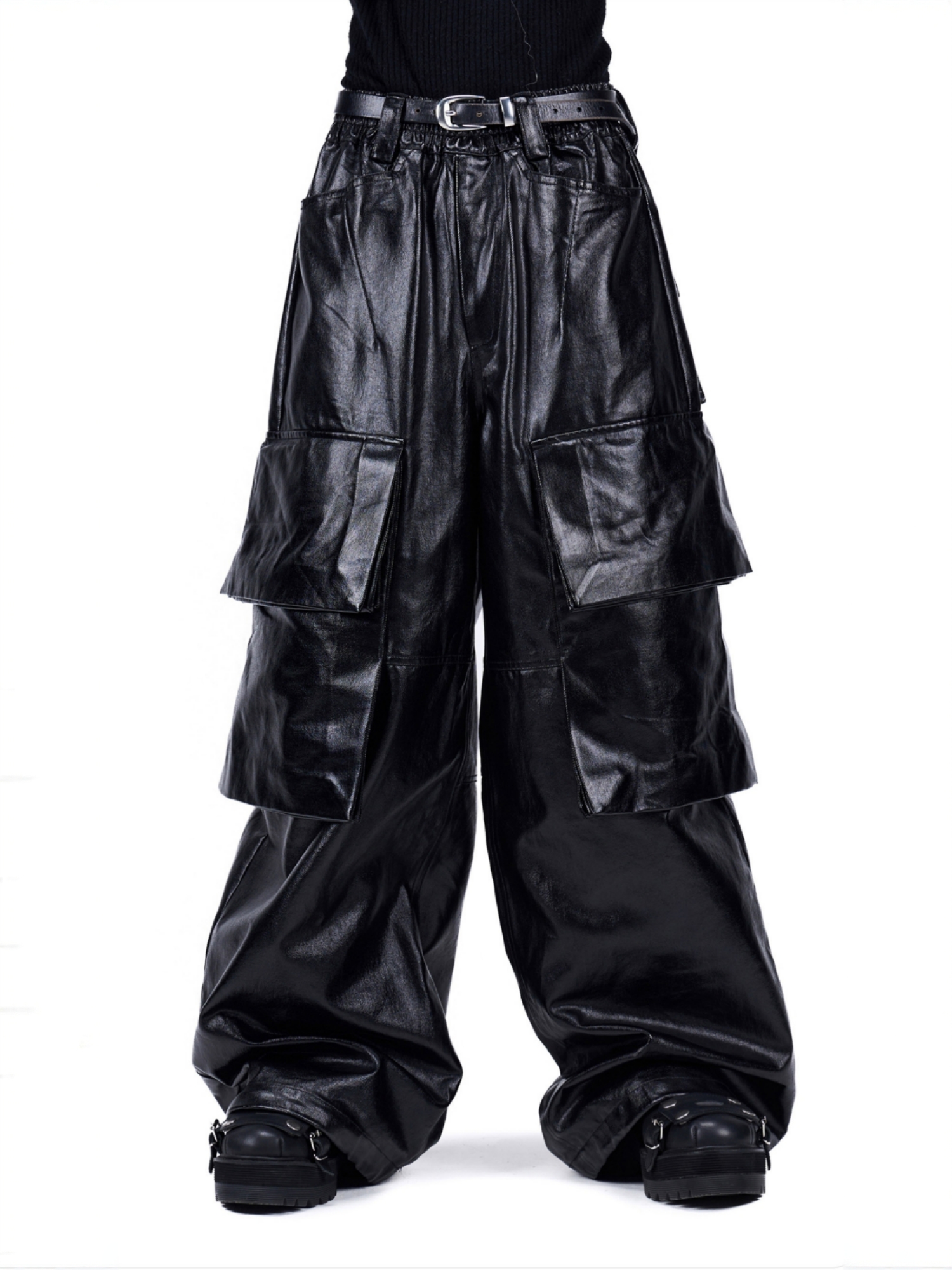 "Undercurrent" Coated Pleated Cargo Pants