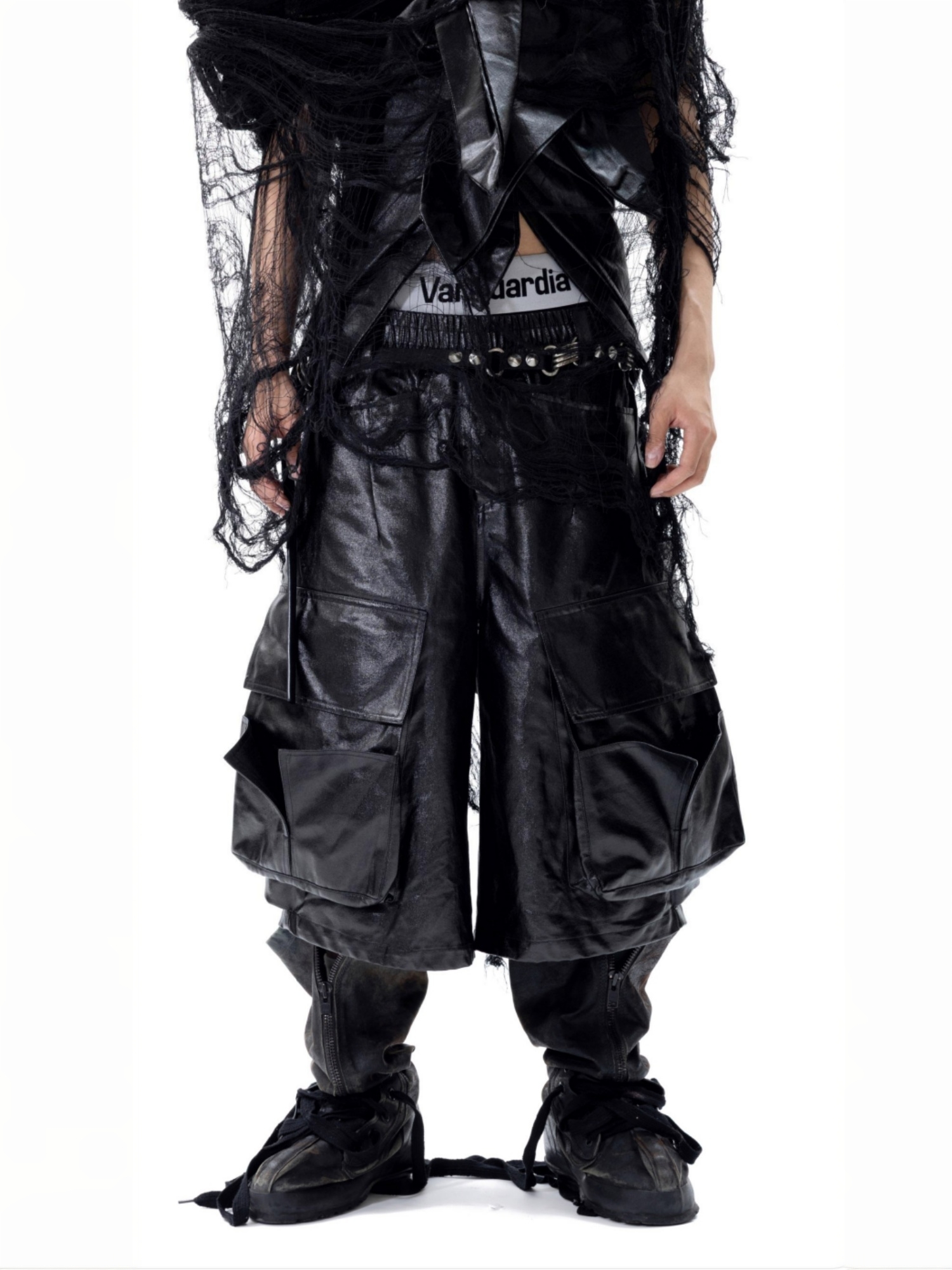 “Twisted Axis“ Coated Deconstructed Capris