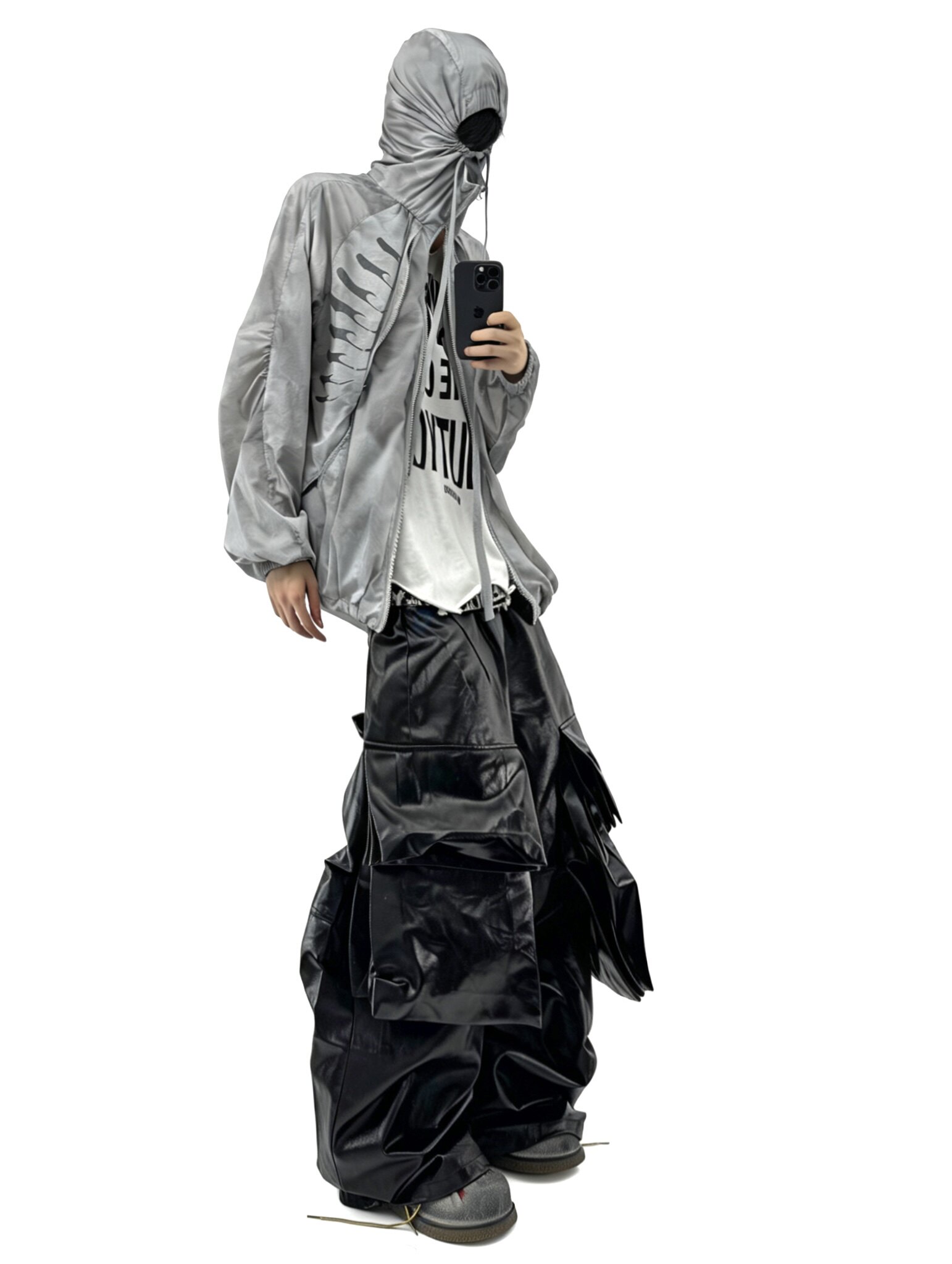 "Undercurrent" Coated Pleated Cargo Pants