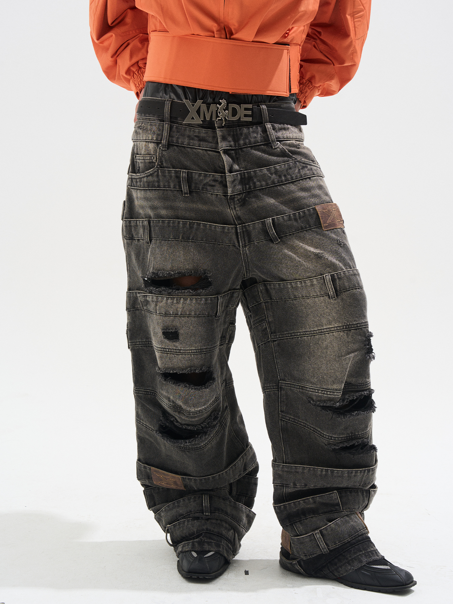 EXITMODE BY BLINDNOPLAN Multi-Layered Waist Ash-Wash Baggy Jeans