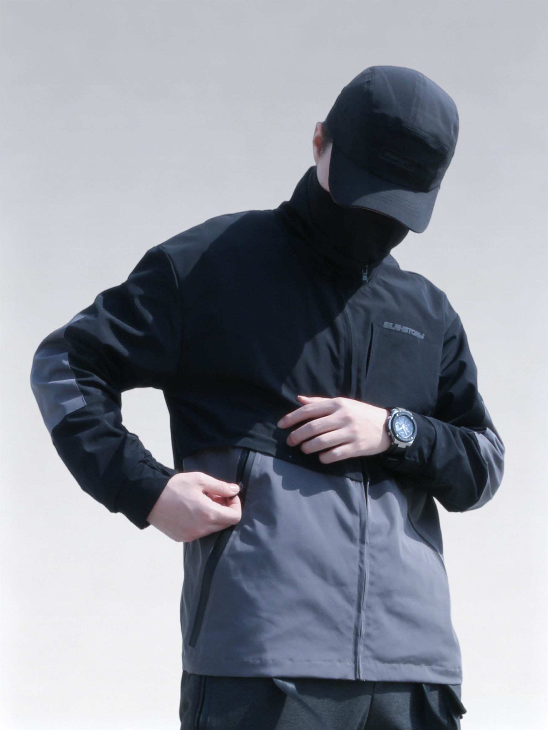 Asymmetrical Panel Colorblock Nylon Jacket