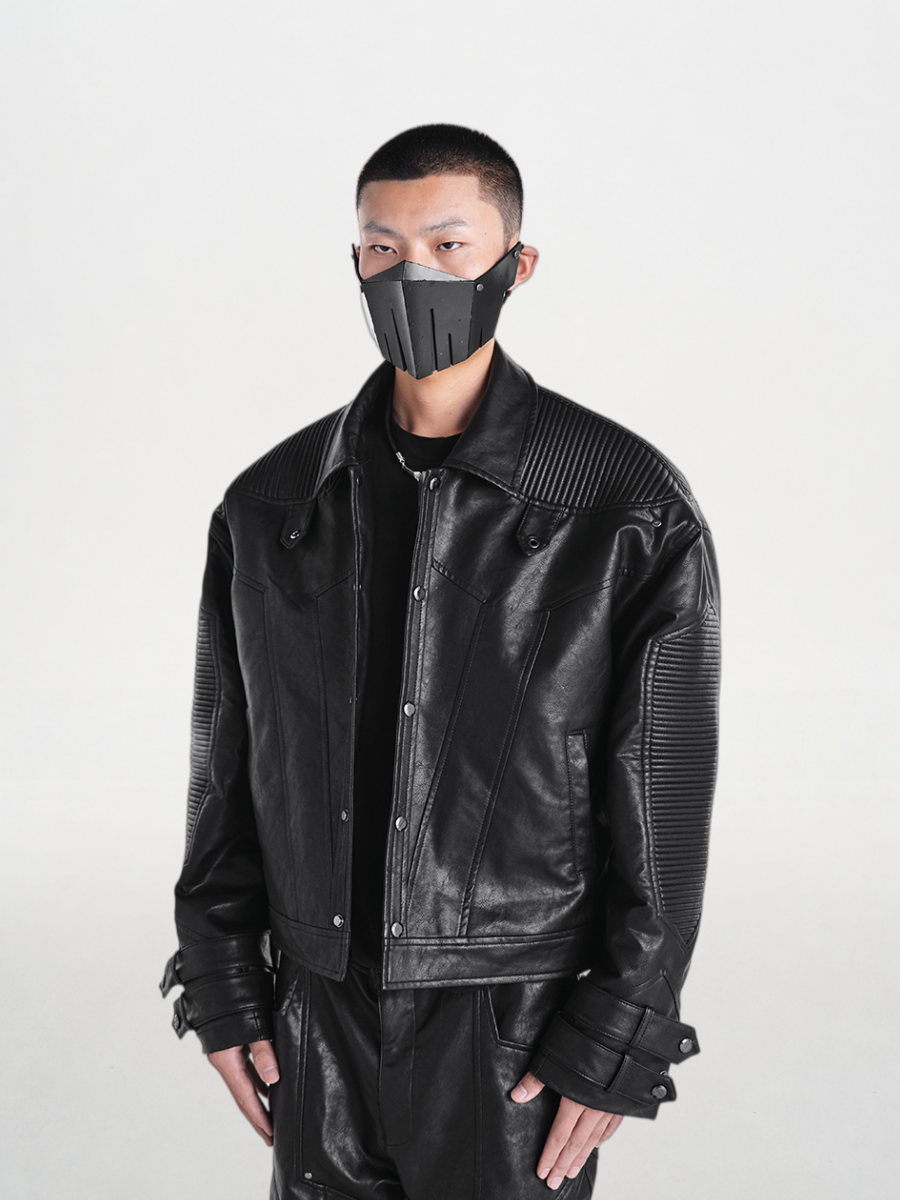 Textured Leather Oversized Padded Jacket
