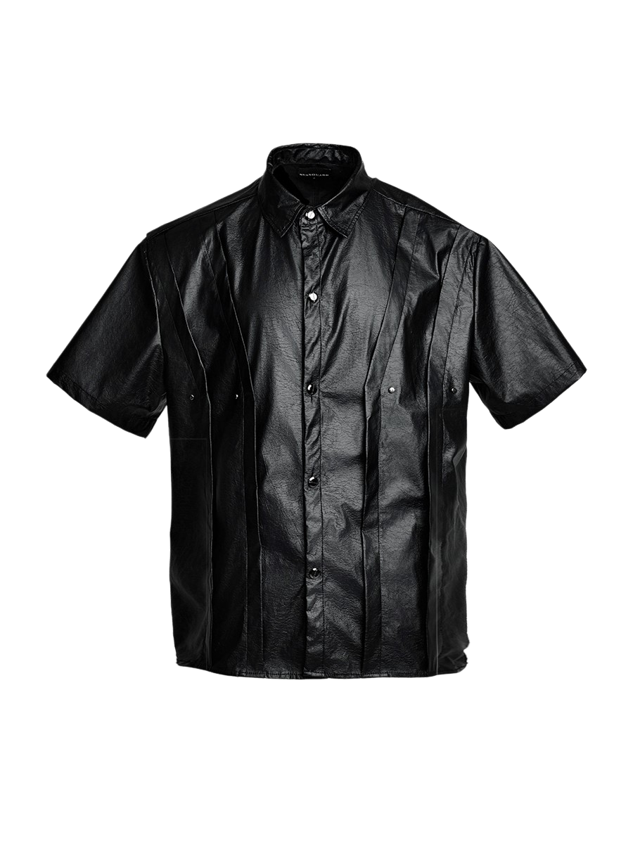 Three-Dimensional Deconstructed Cracked Leather Short-Sleeve Shirt
