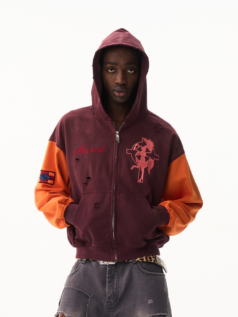 Color-Block Washed Cross Warhorse Hooded Jacket