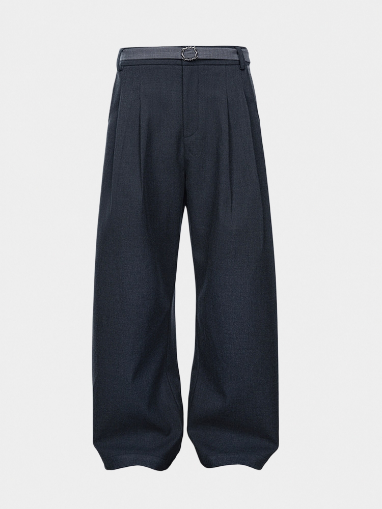 Ash Double-Pleat Detachable Belt Trousers