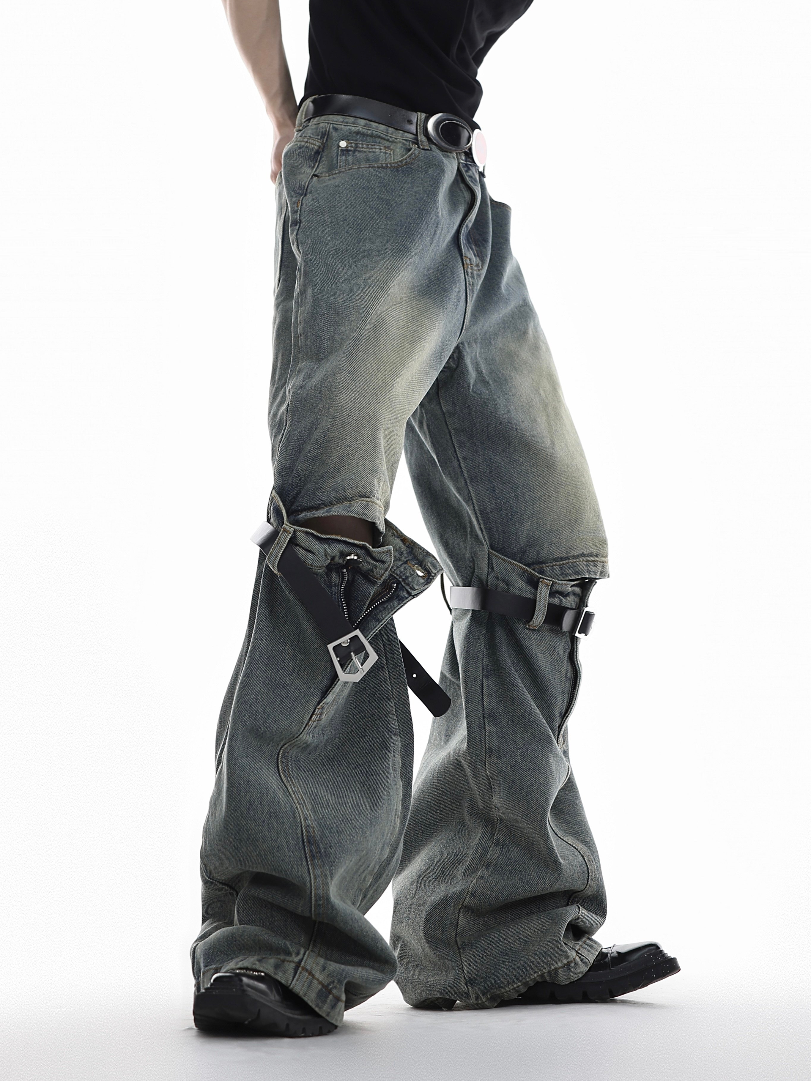 Hollow-Out Cutout Washed Distressed Jeans
