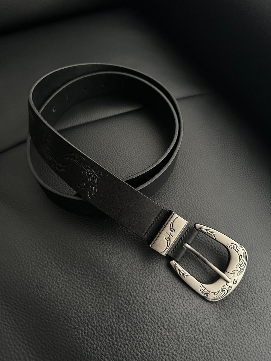 Auspicious Pattern Full-Grain Leather Belt