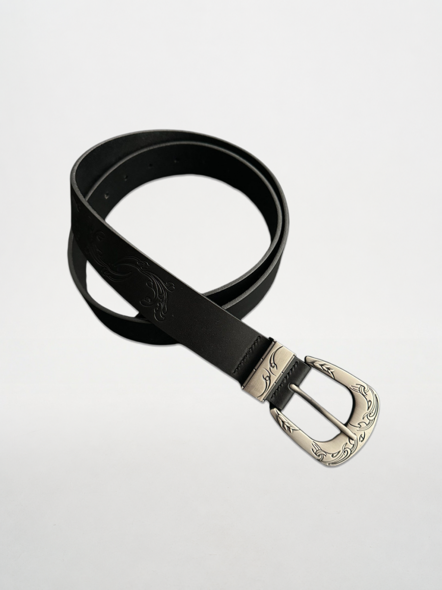 Auspicious Pattern Full-Grain Leather Belt